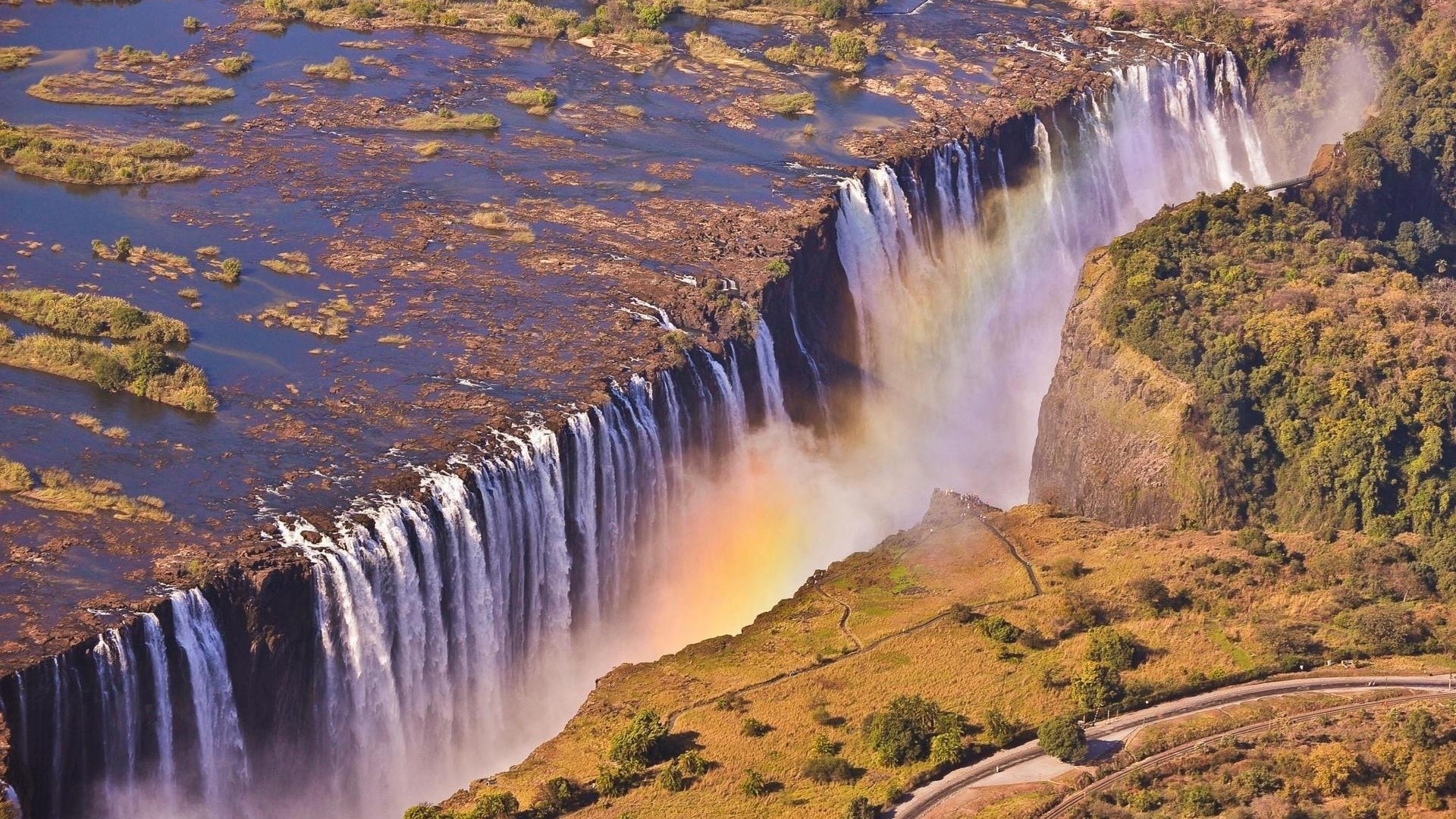Victoria Falls with Rainbow HD Wallpaper