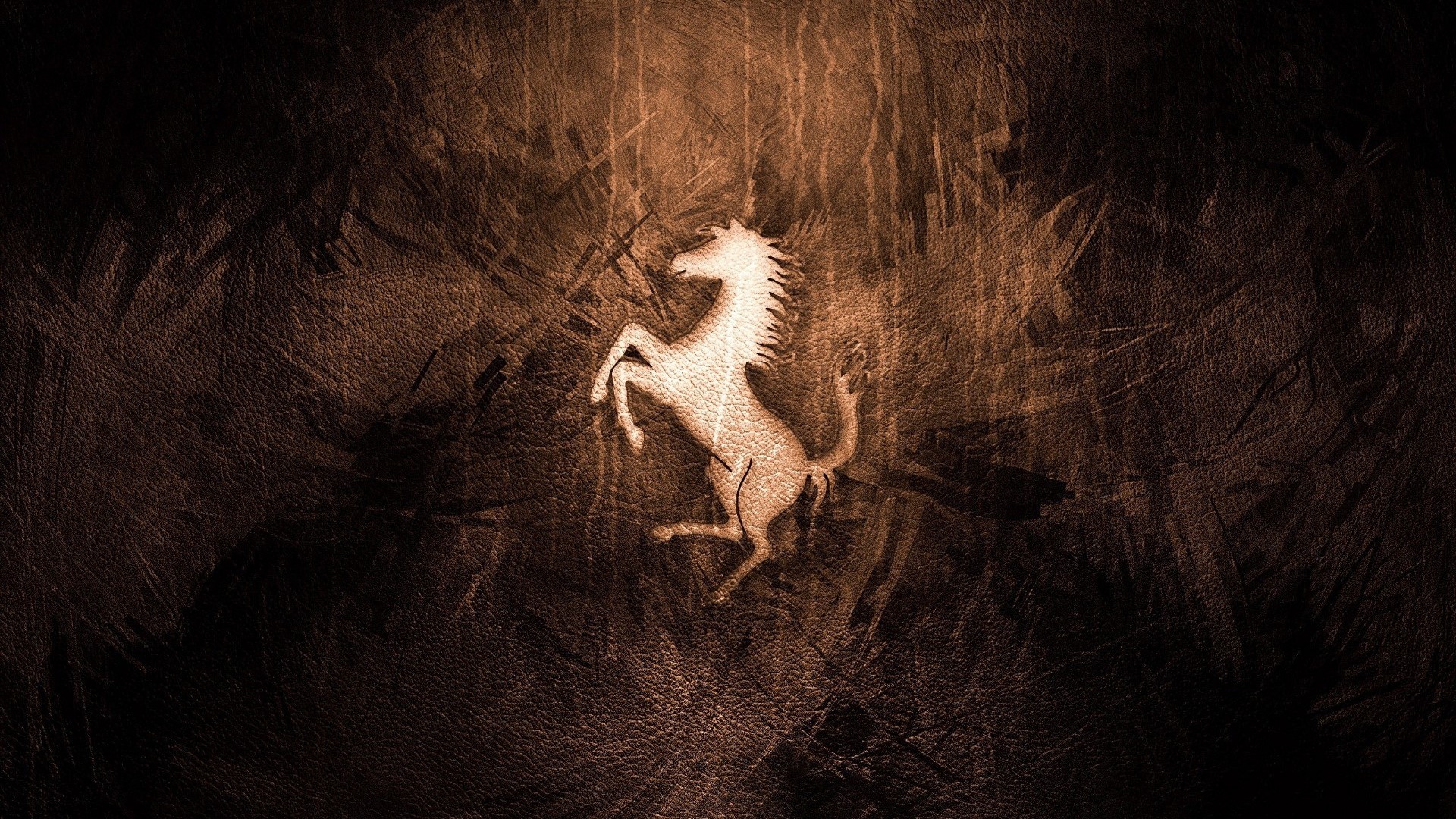 Ferrari Prancing Horse Logo on Textured Brown Background HD Wallpaper