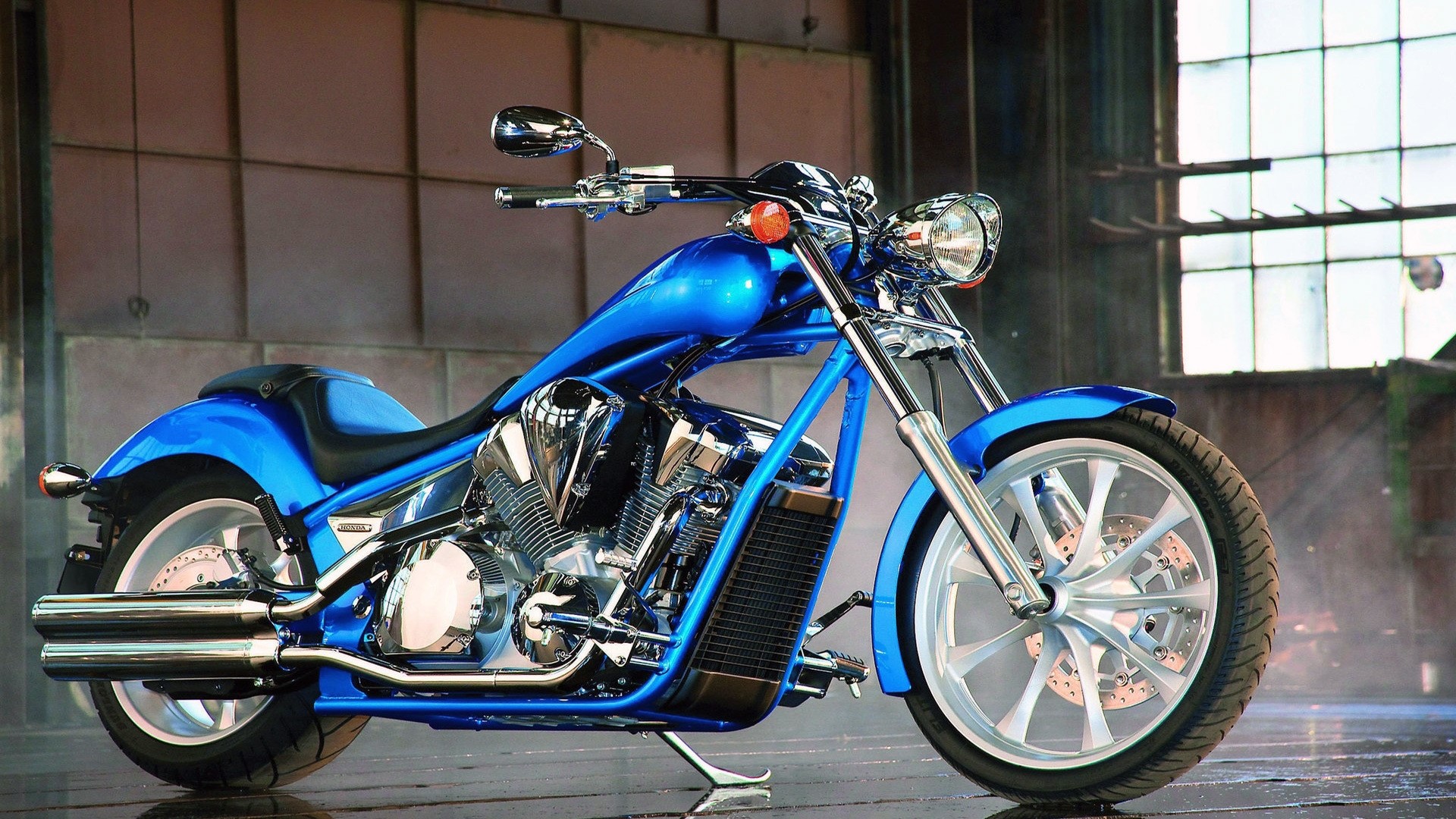 Blue Honda Chopper Motorcycle HD Wallpaper