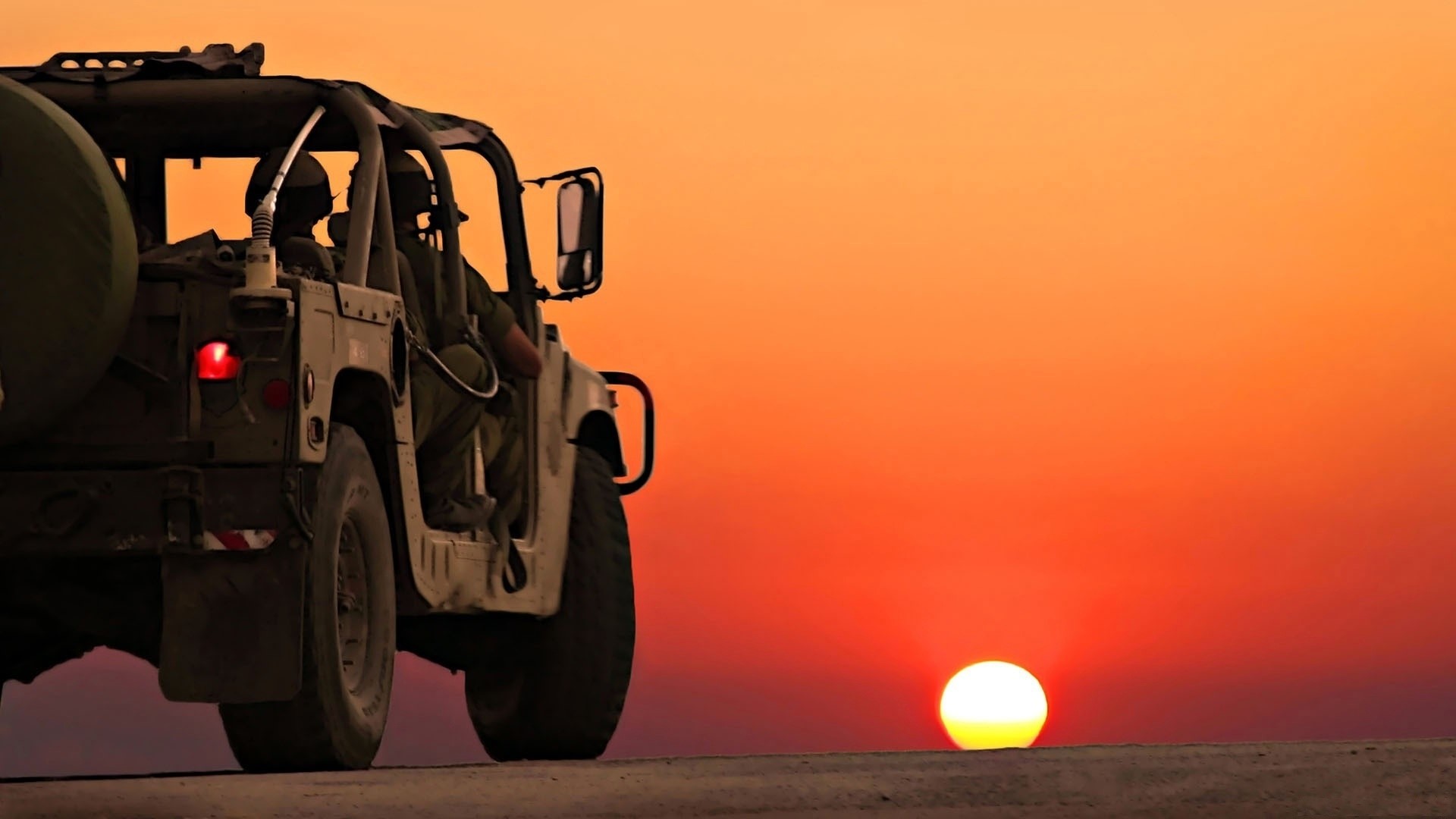 Military Jeep at Desert Sunset HD Wallpaper
