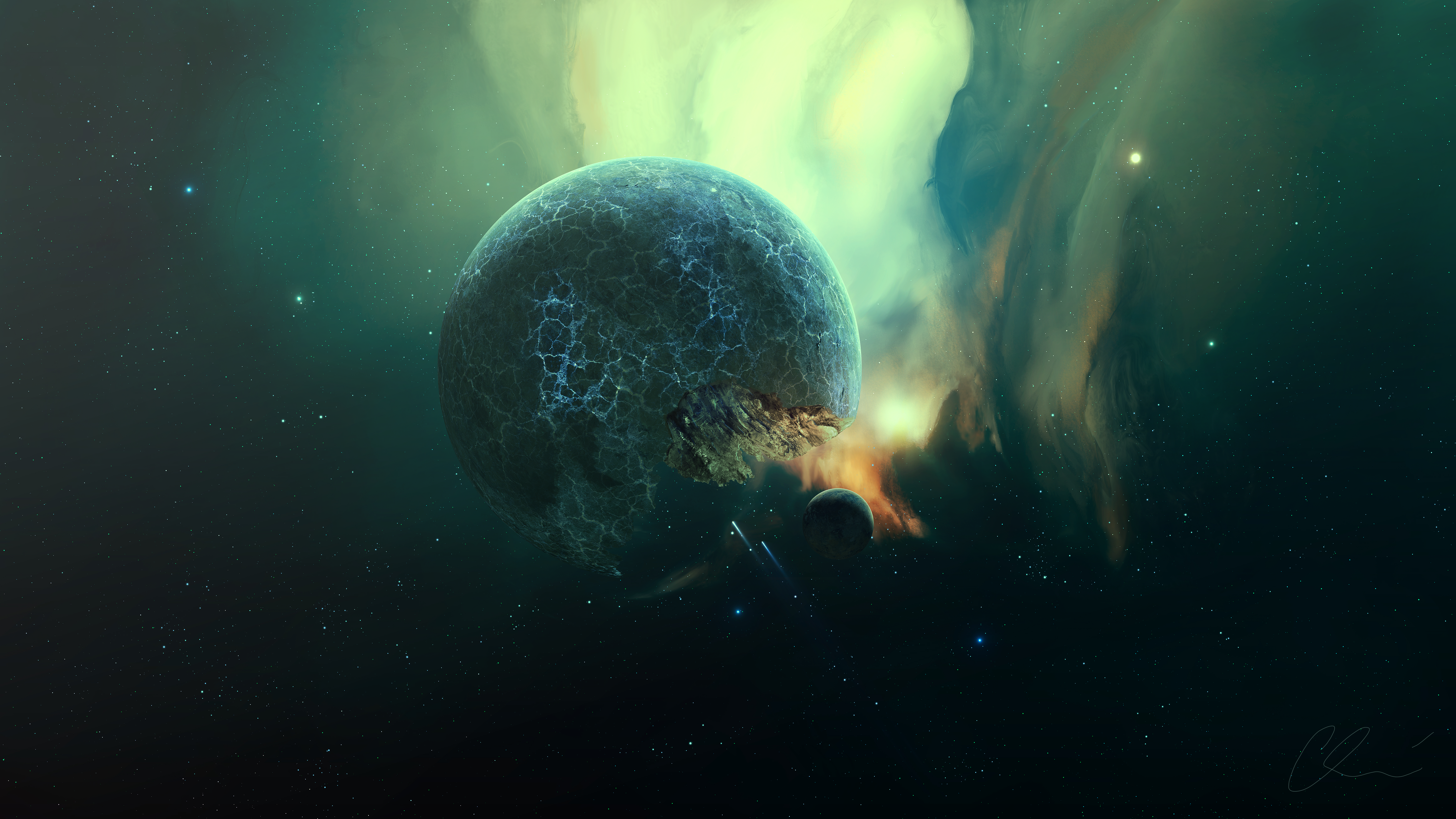 Cracked Planet in a Nebula HD Wallpaper