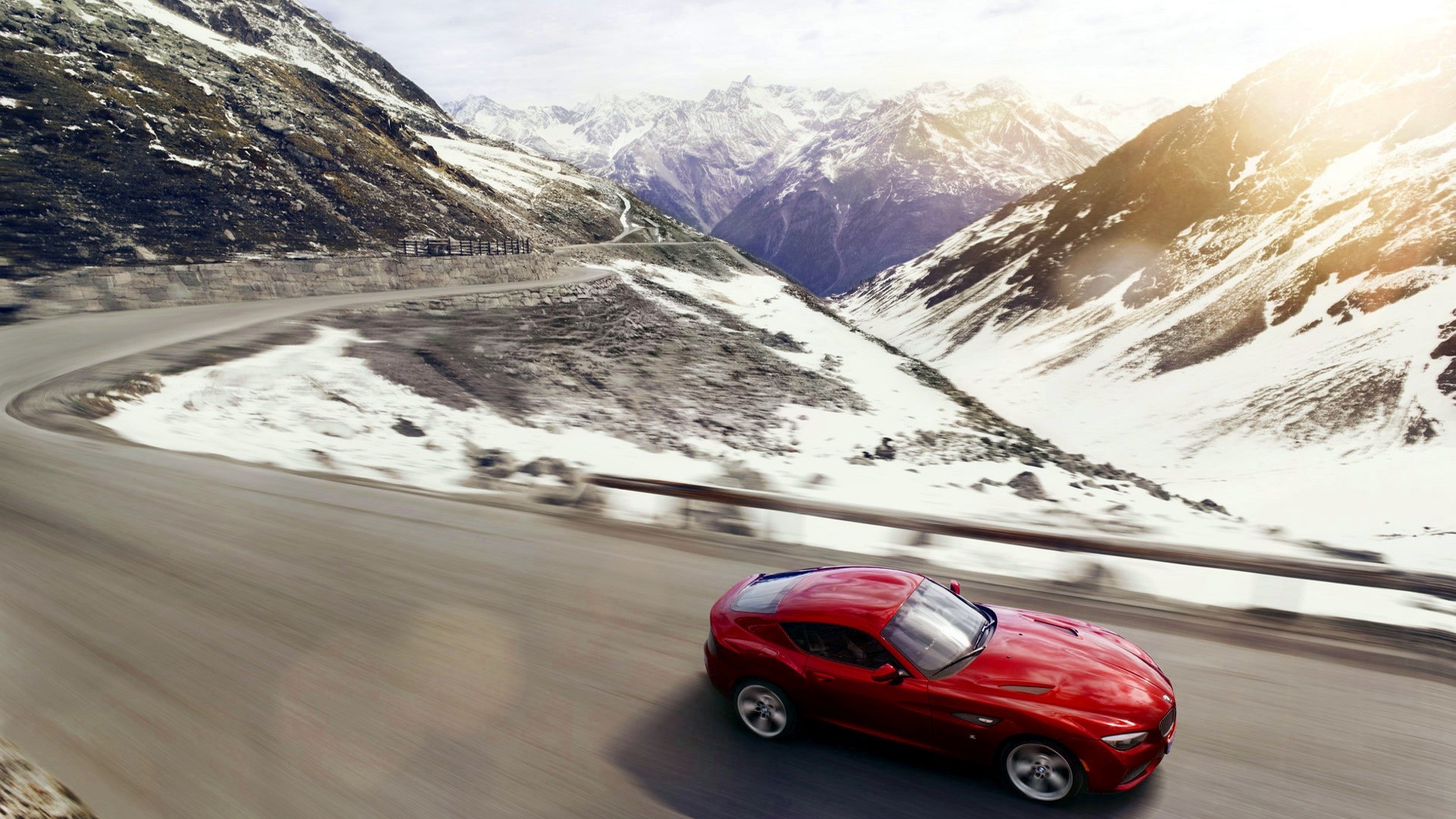 Red 2012 BMW Zagato Coupe on mountain road HD Wallpaper