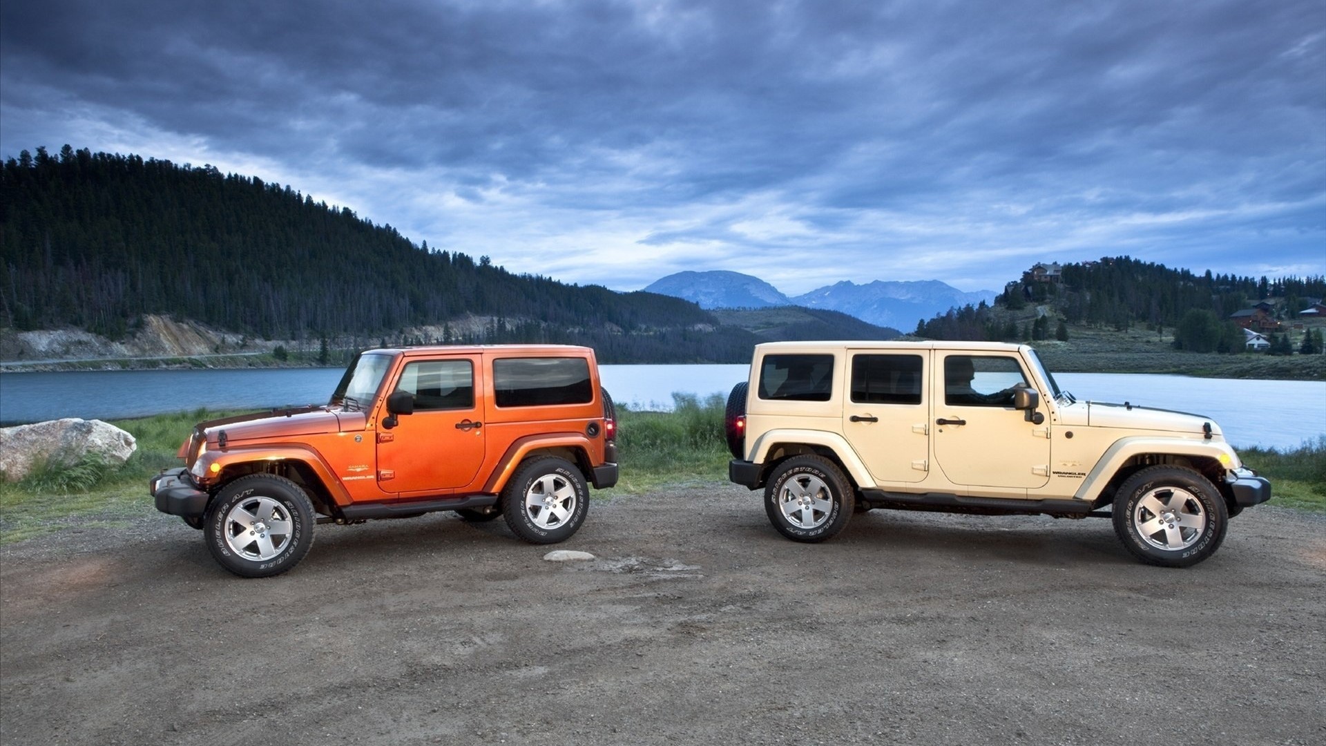 Two Jeep Wranglers by a lake HD Wallpaper