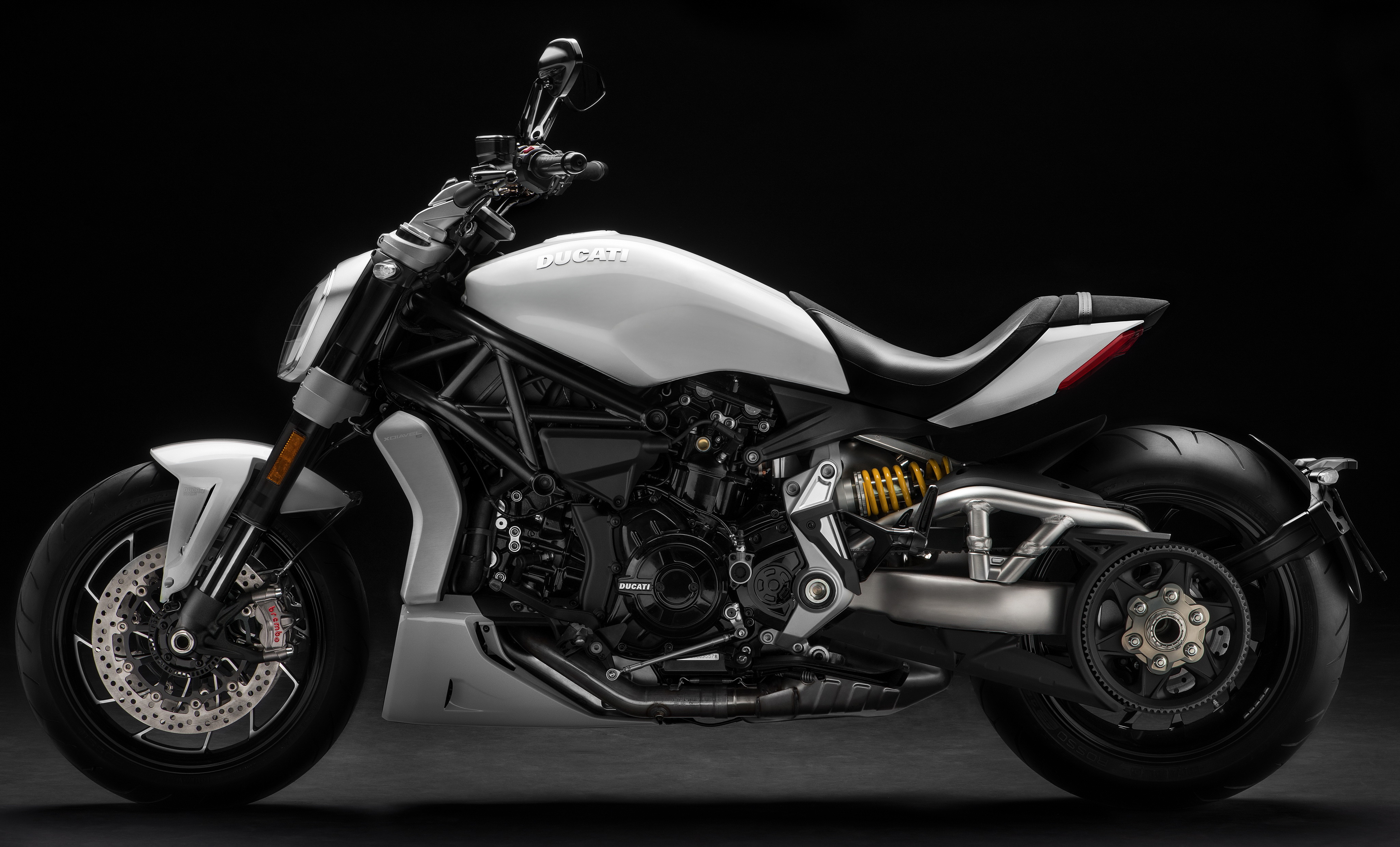 White Ducati XDiavel S motorcycle HD Wallpaper