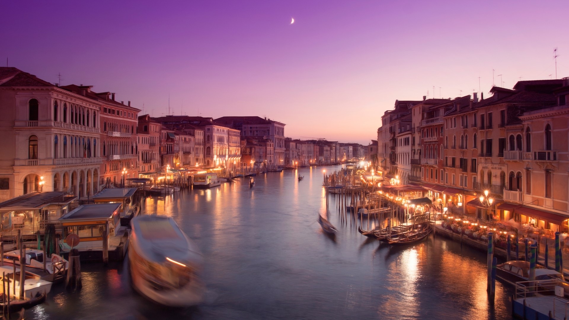 Venice Canal at Dusk with Boats HD Wallpaper