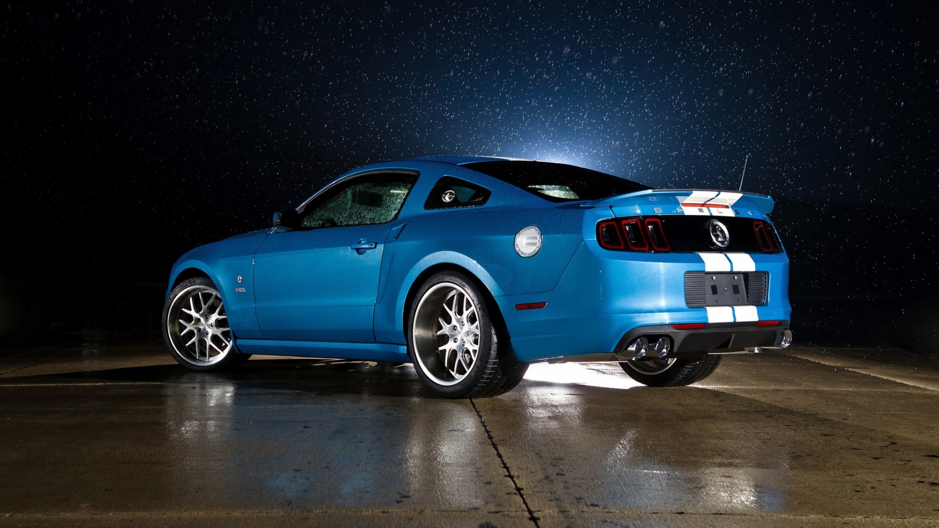 Blue 2013 Ford Mustang with White Stripes HD Wallpaper