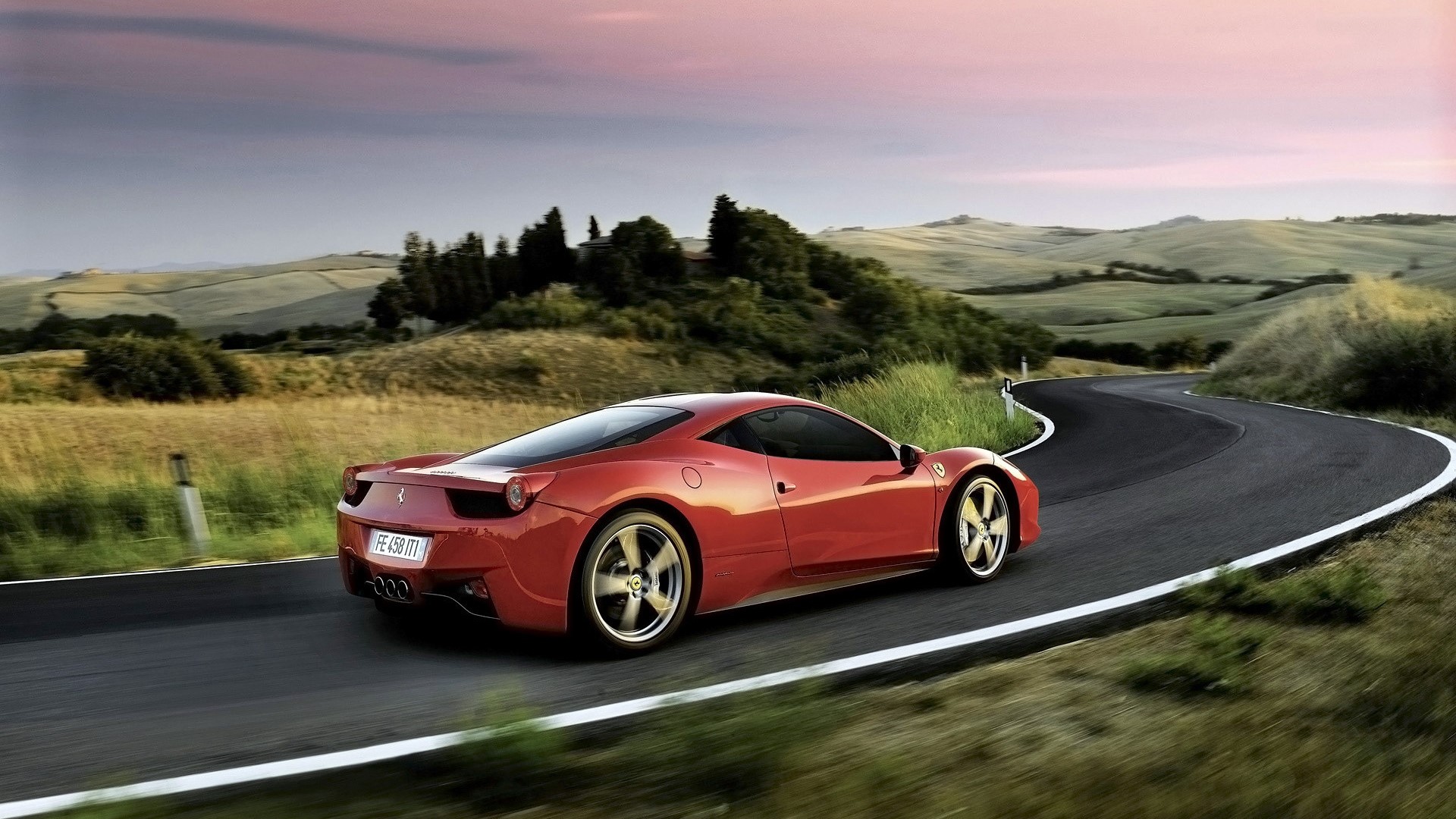 Red Ferrari 458 Spider on a Winding Road HD Wallpaper