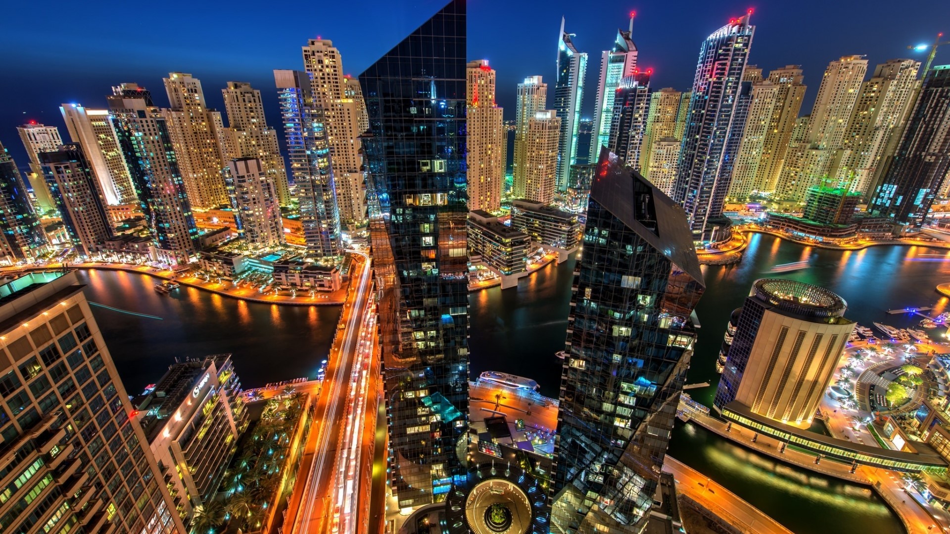 Dubai Marina skyscrapers at night, United Arab Emirates HD Wallpaper