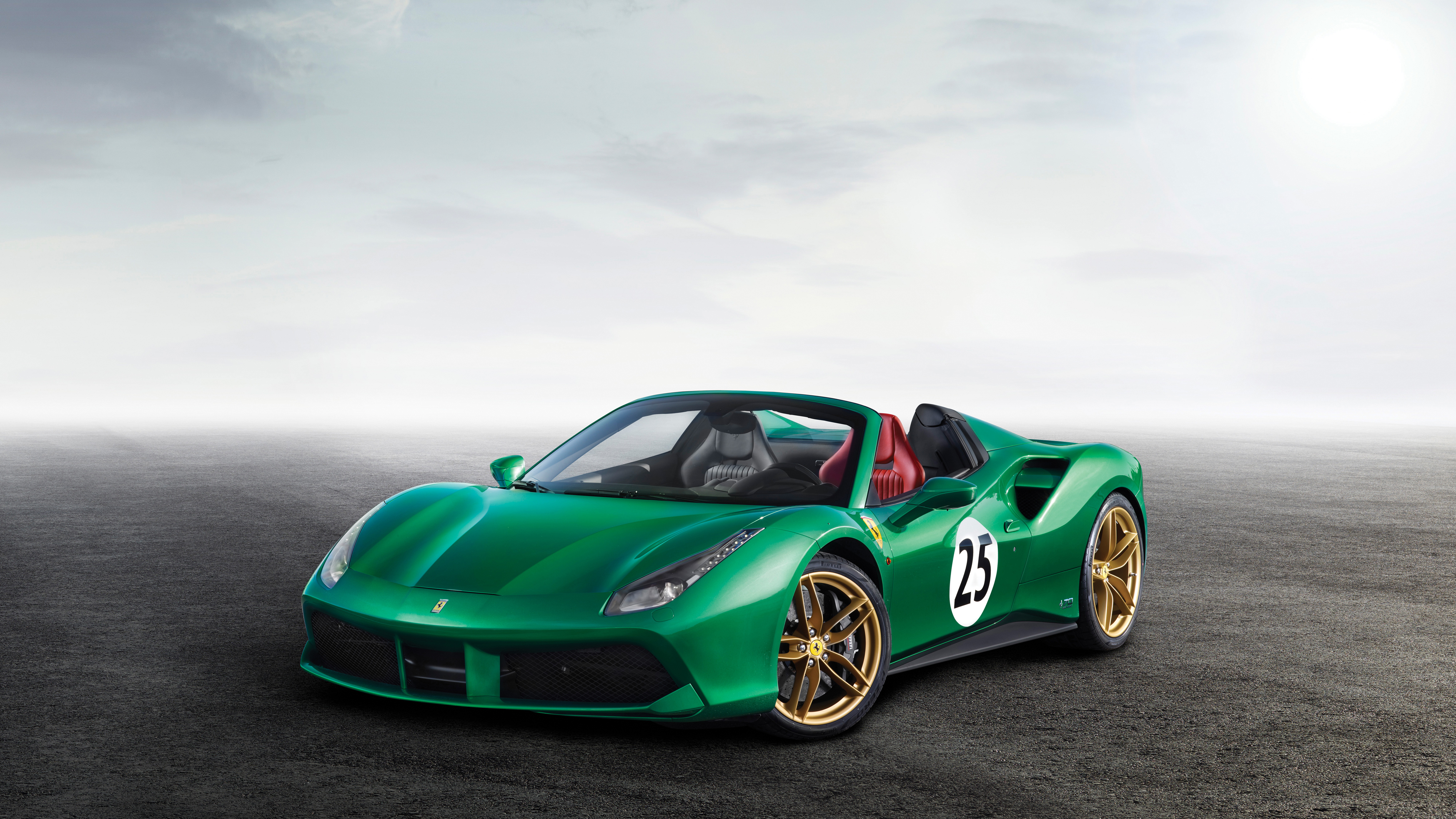 Green Ferrari 488 Spider with racing number 25 HD Wallpaper