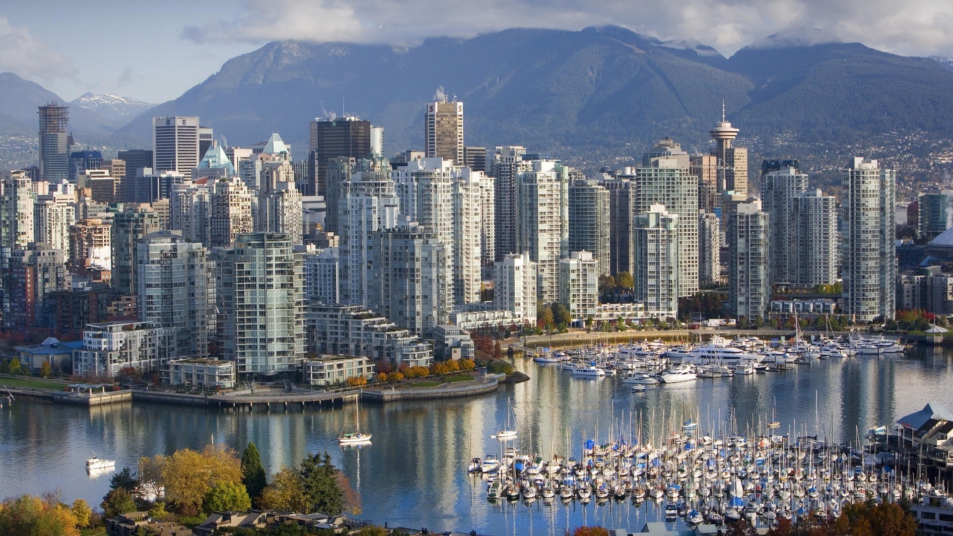 Vancouver Canada Skyline with Mountains and Harbor HD Wallpaper