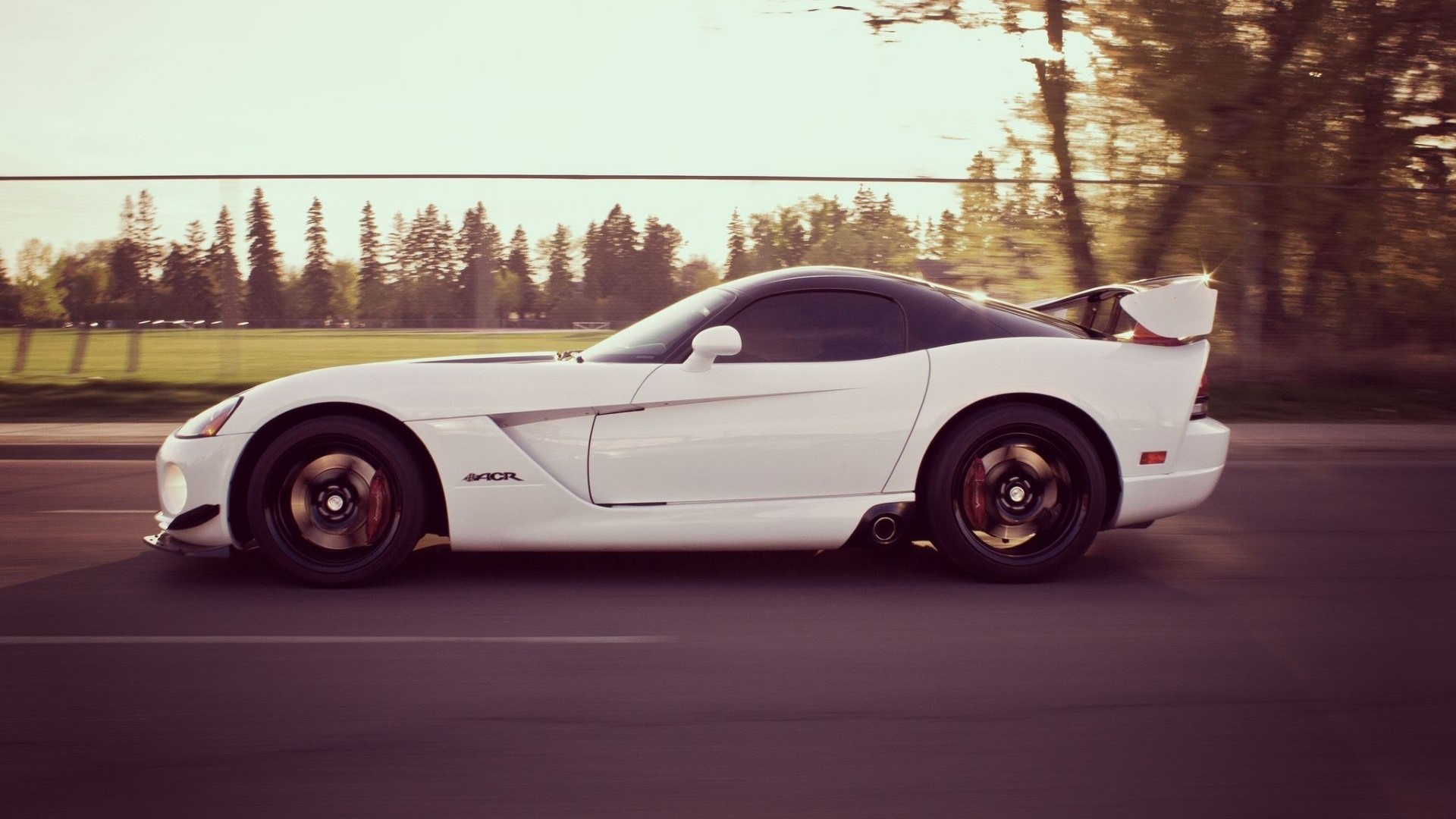 White Dodge Viper ACR driving on a road HD Wallpaper