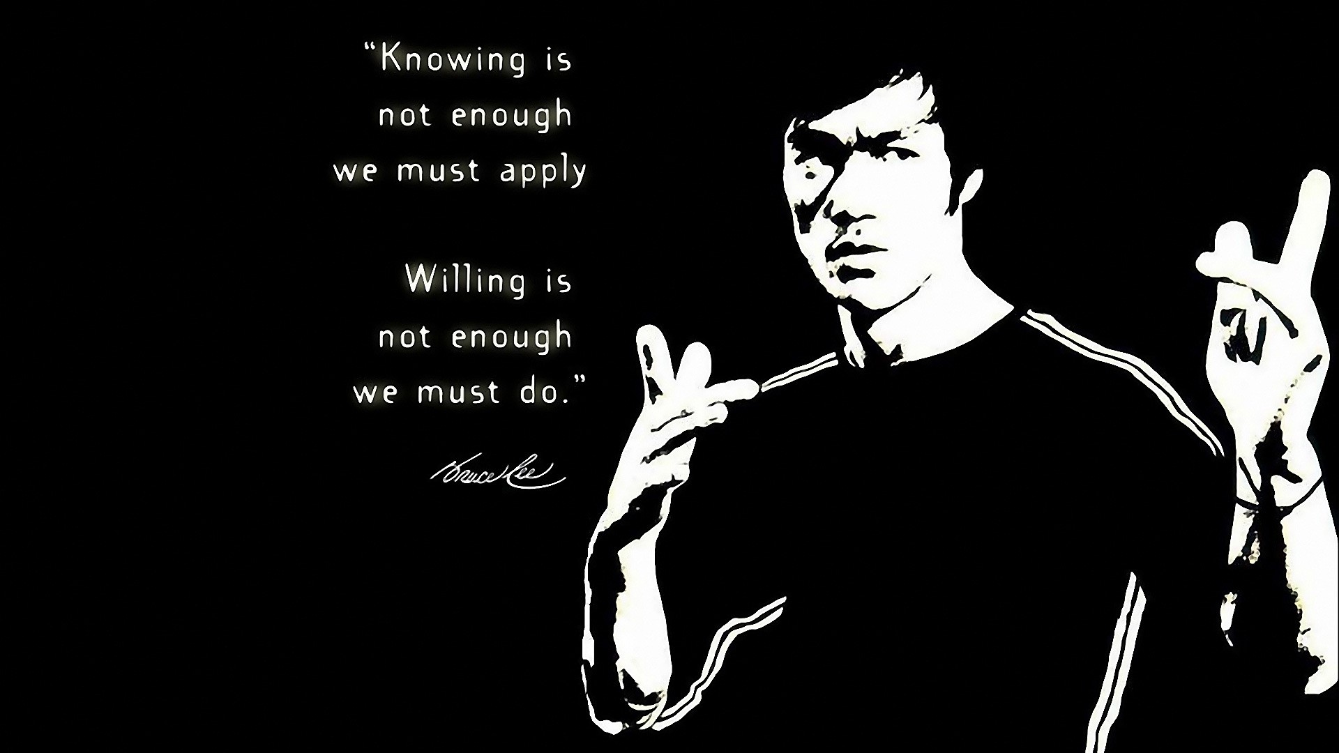 Bruce Lee quote about applying knowledge HD Wallpaper