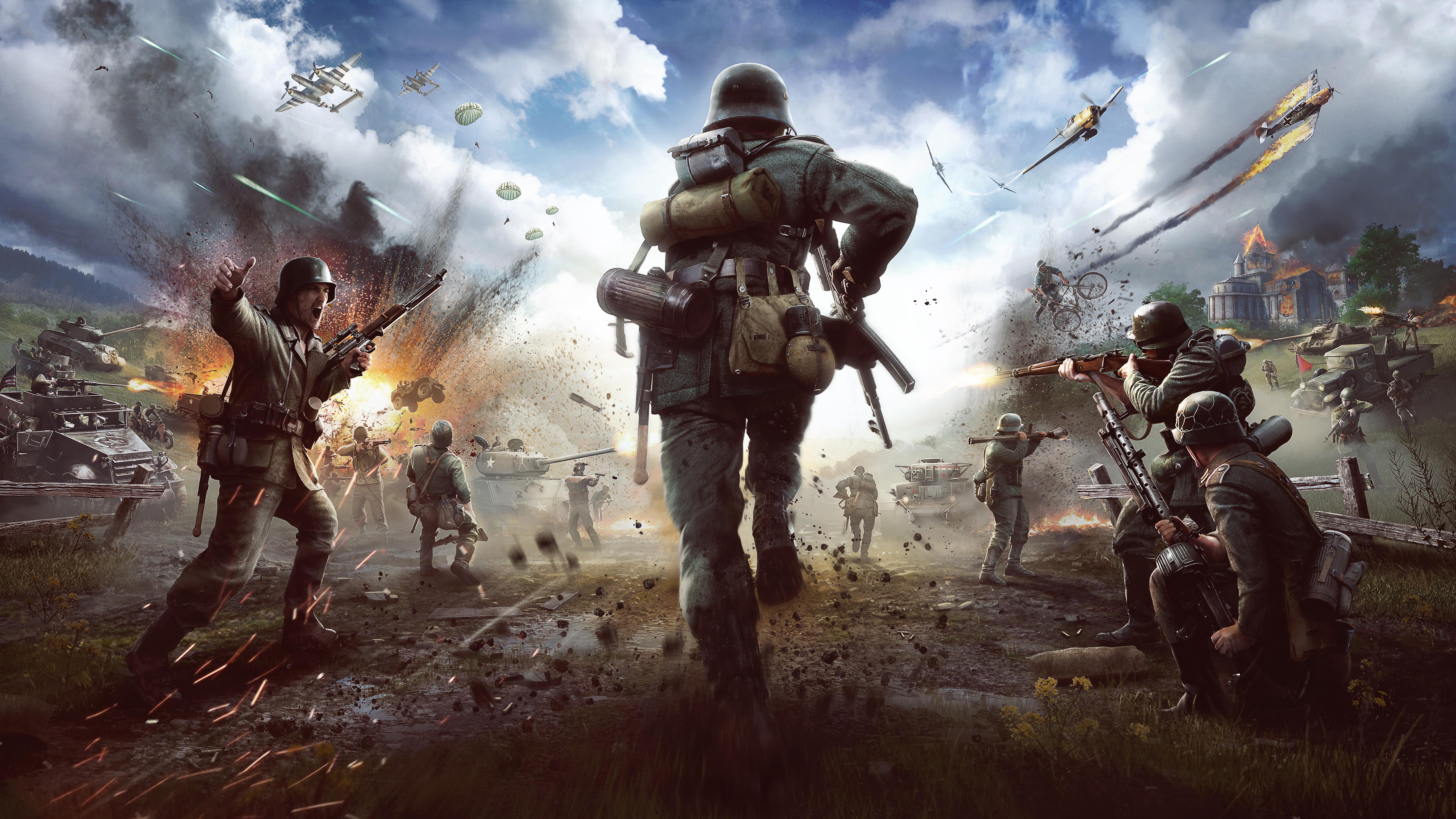 Heroes & Generals soldiers in battle with tanks and planes HD Wallpaper