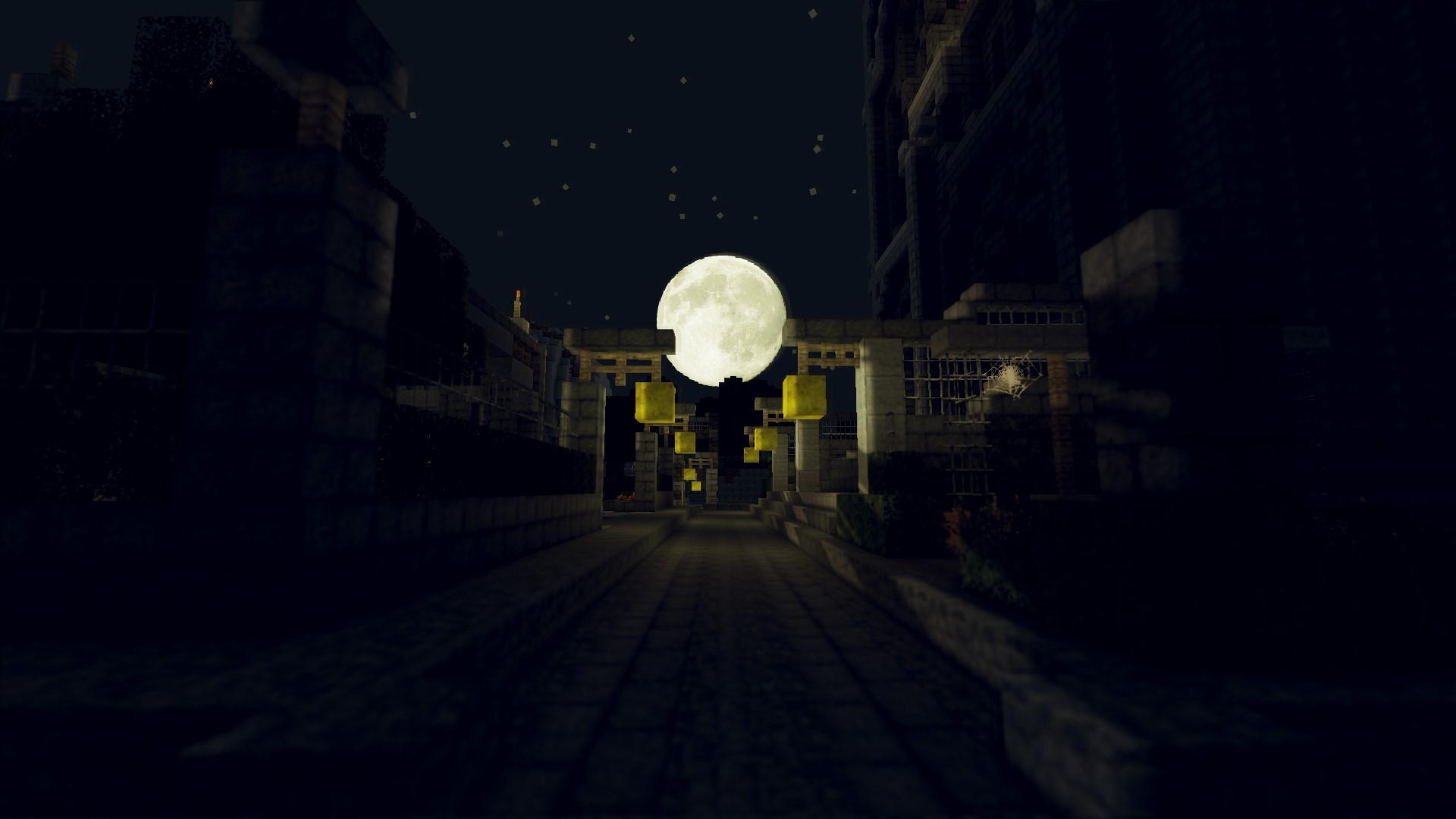 Dark street at night with full moon HD Wallpaper