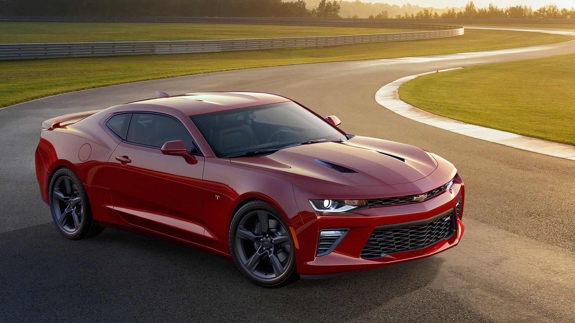 Red Chevrolet Camaro on a Race Track HD Wallpaper