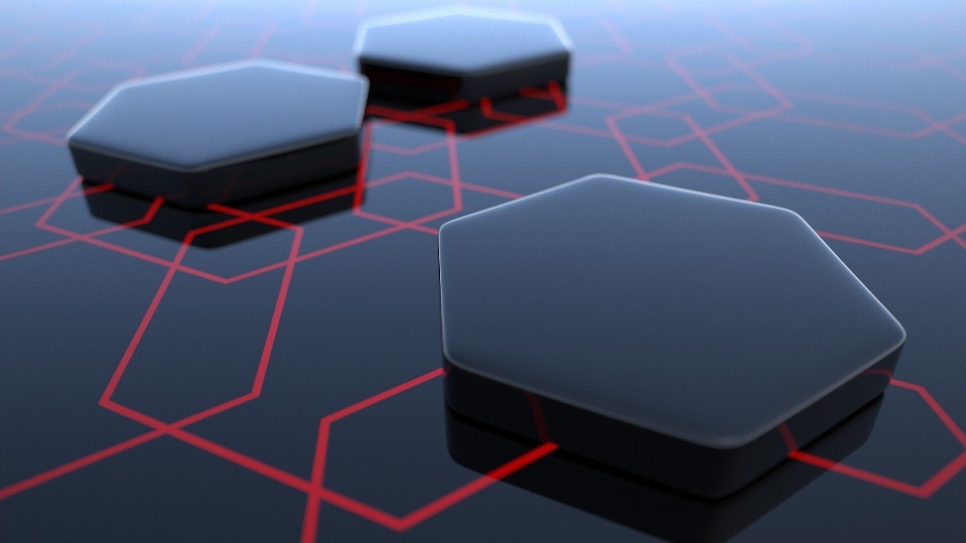3D Hexagons on Red Geometric Lines HD Wallpaper