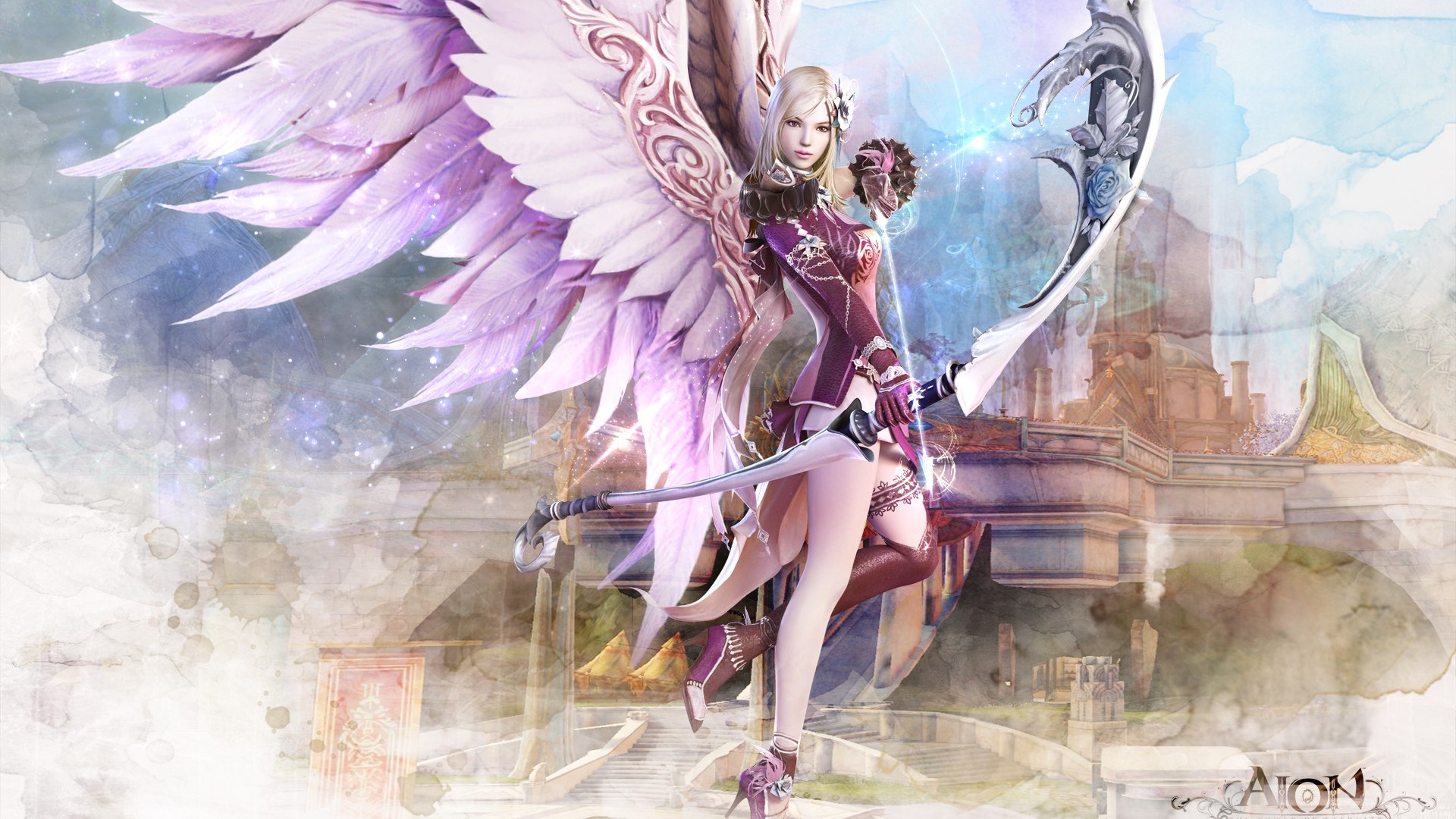 Aion CG Archer Girl with Wings HD Wallpaper