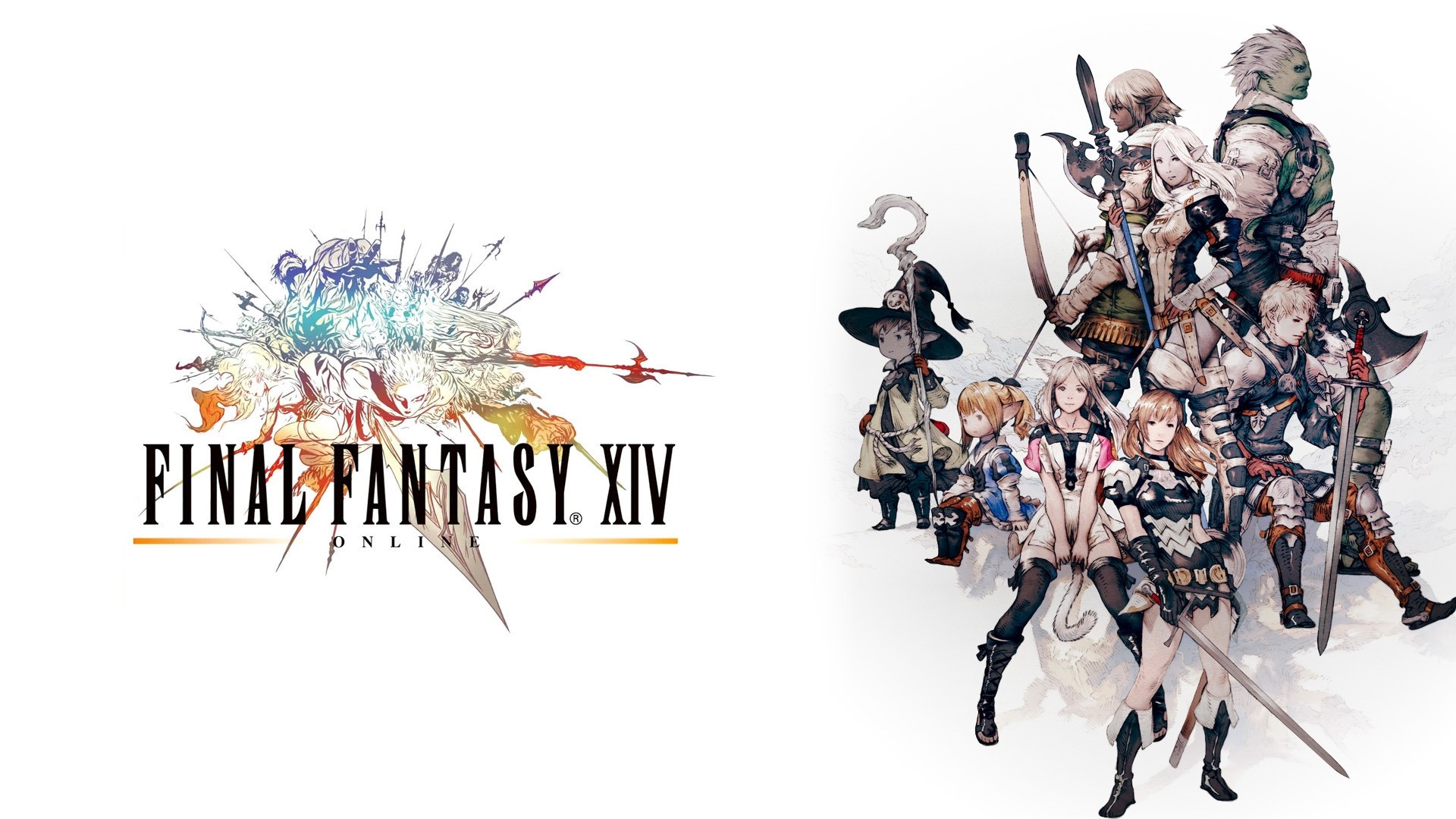 Final Fantasy XIV Online logo and characters HD Wallpaper