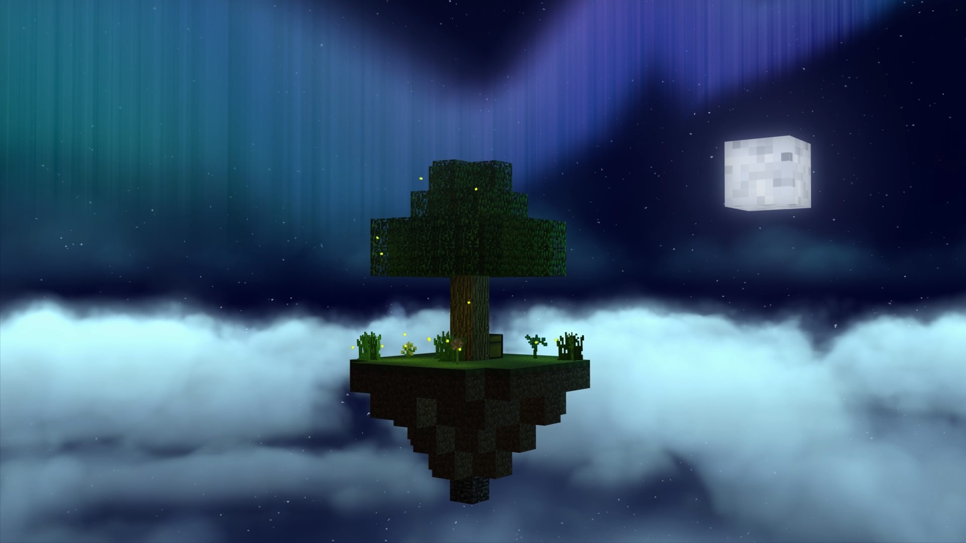 Minecraft floating island with tree and moon HD Wallpaper