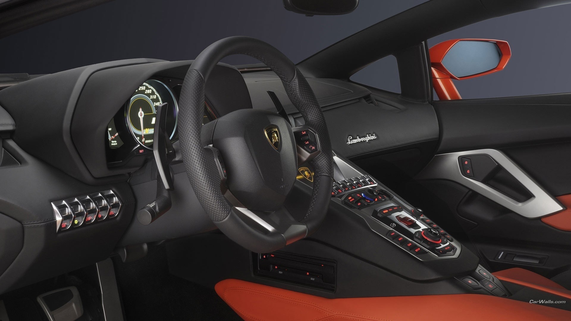 Lamborghini Interior Dashboard and Steering Wheel HD Wallpaper