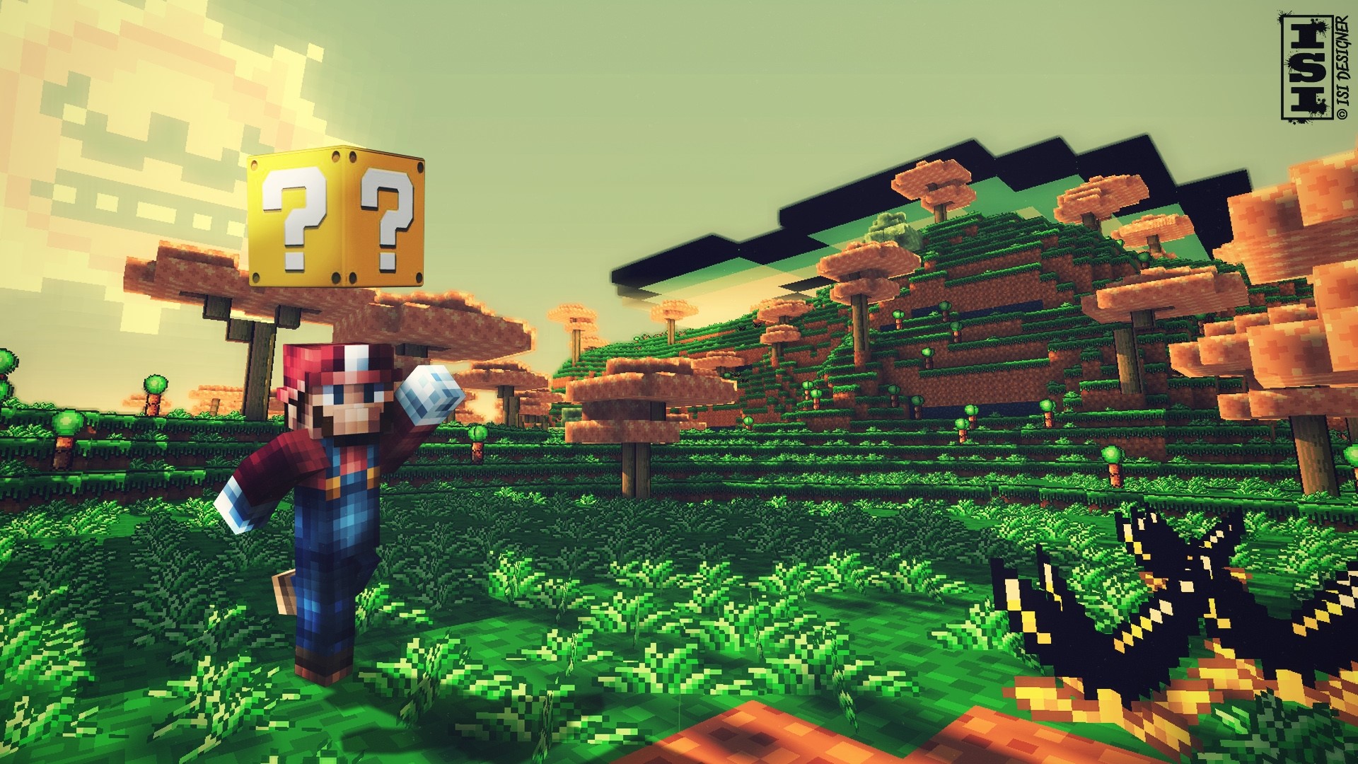 Mario from Mario Bros in a Minecraft world HD Wallpaper