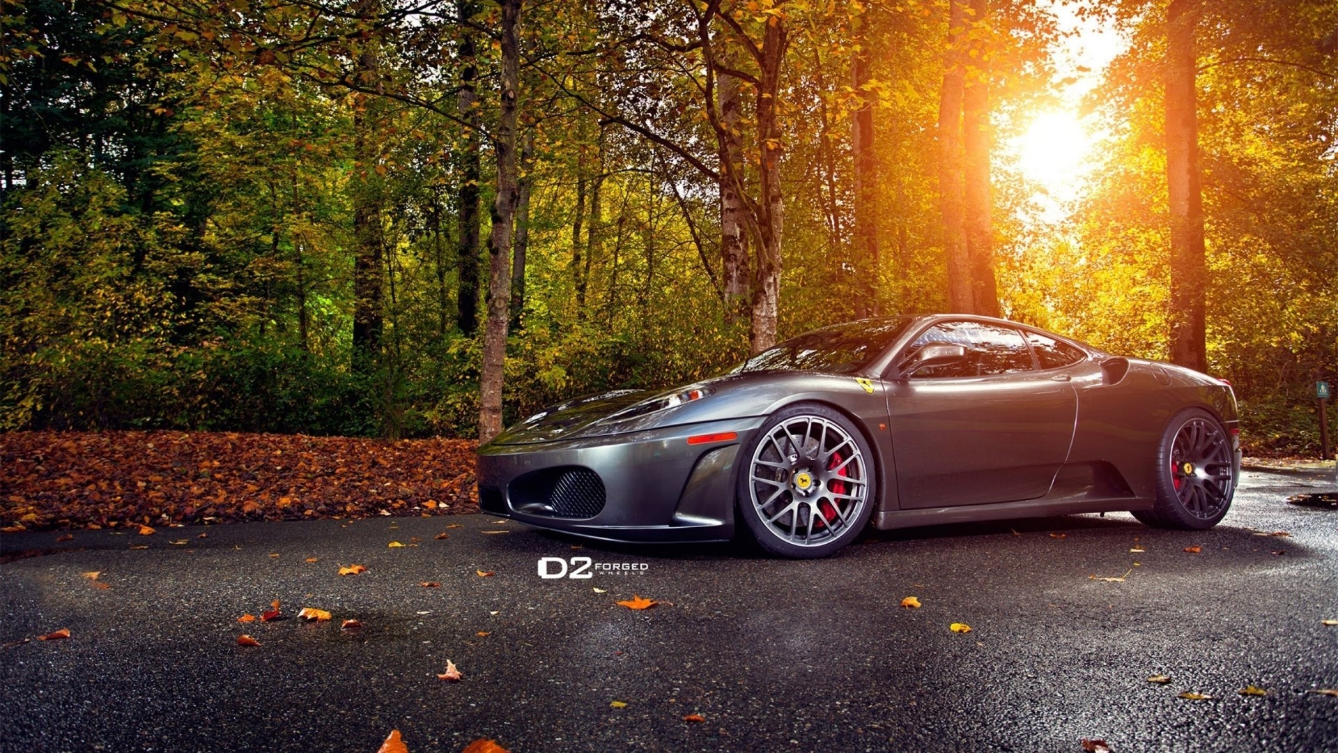 Ferrari with D2Forged Wheels in Autumn Forest HD Wallpaper