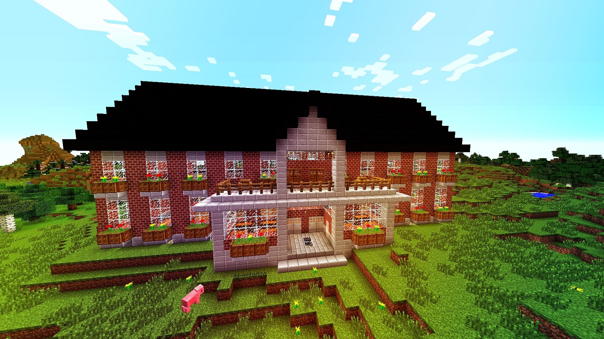 Minecraft Grand House with Gardens HD Wallpaper