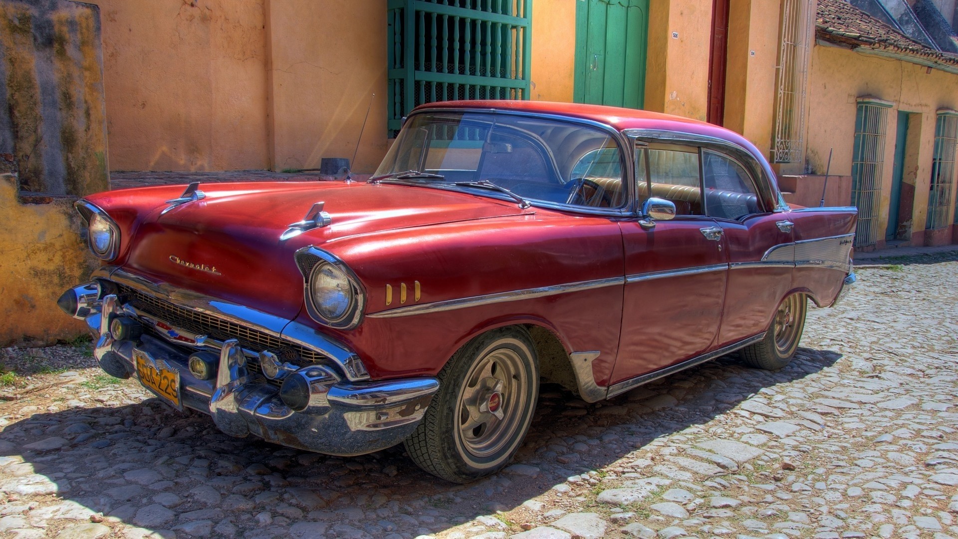 Red 1957 Chevrolet Bel Air classic car HD Wallpaper