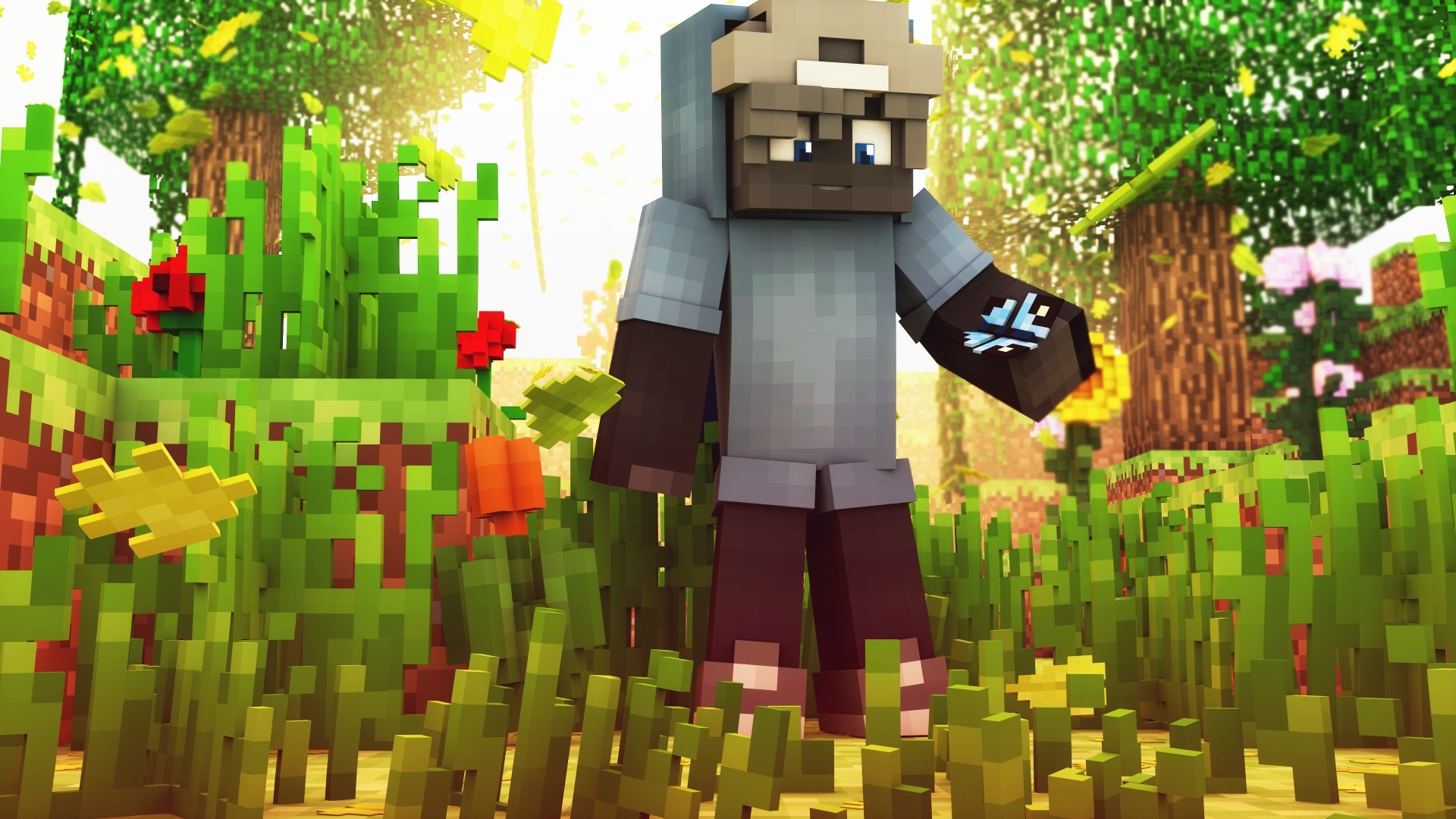 Minecraft character in a grassy field HD Wallpaper