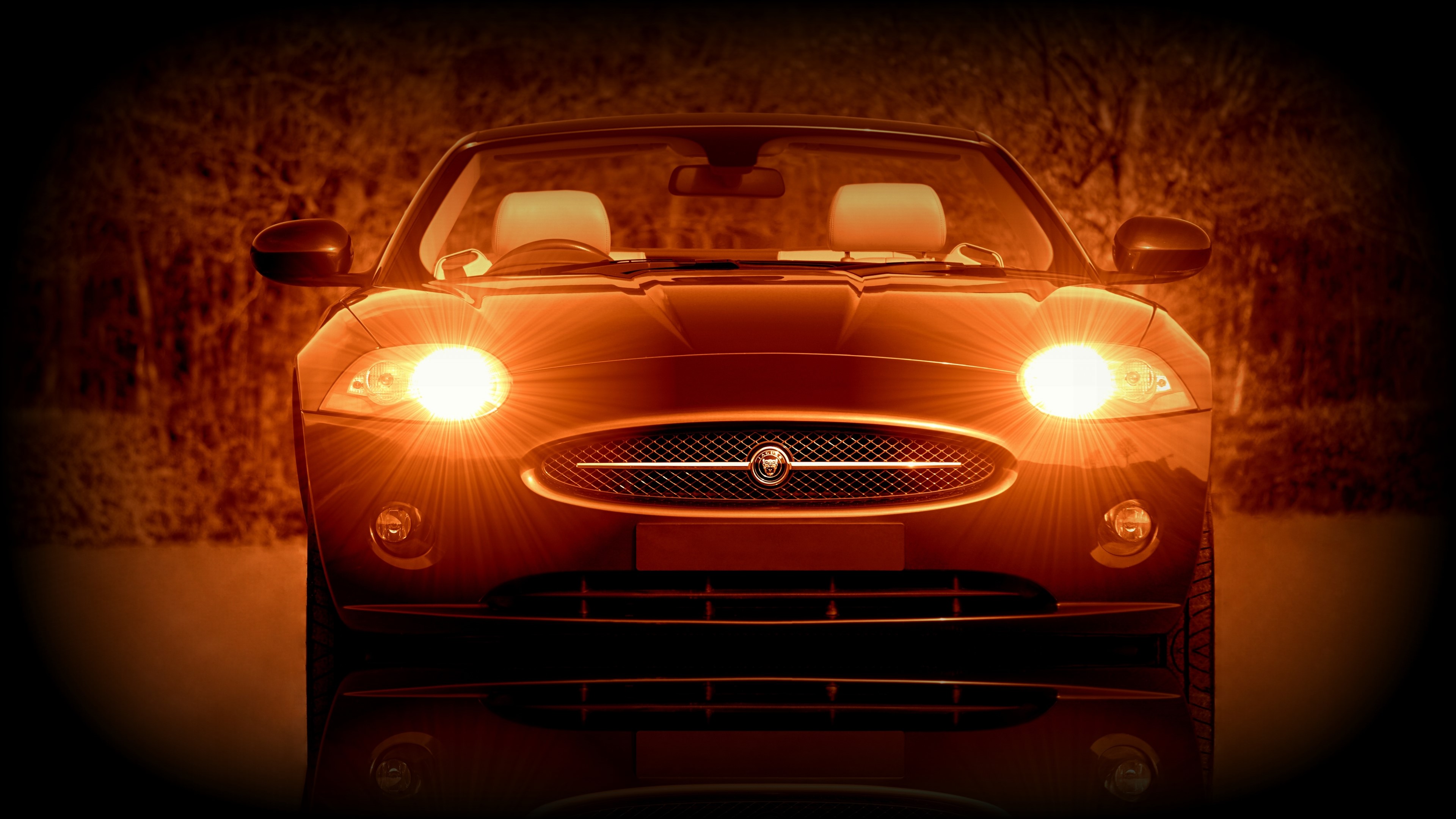 4K Jaguar Convertible with Headlights On HD Wallpaper