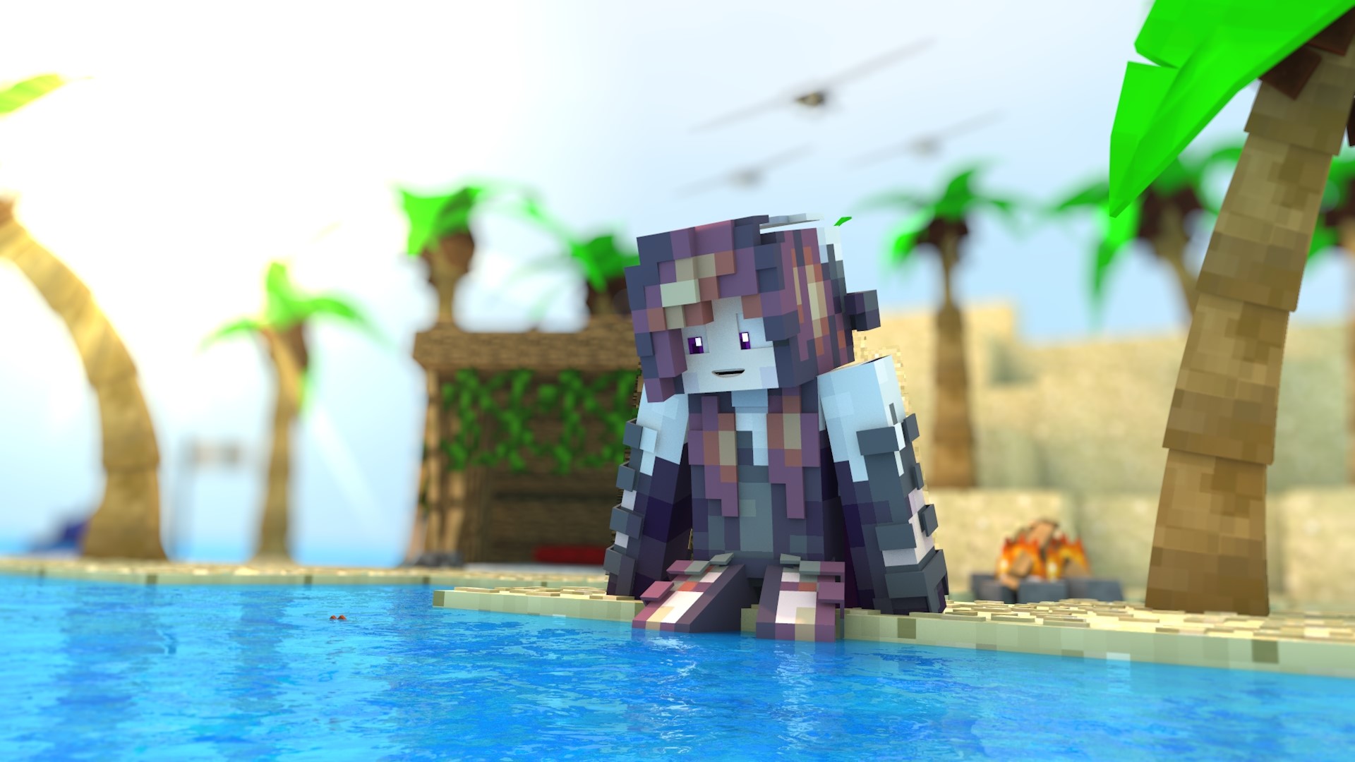 Minecraft character on a tropical island HD Wallpaper