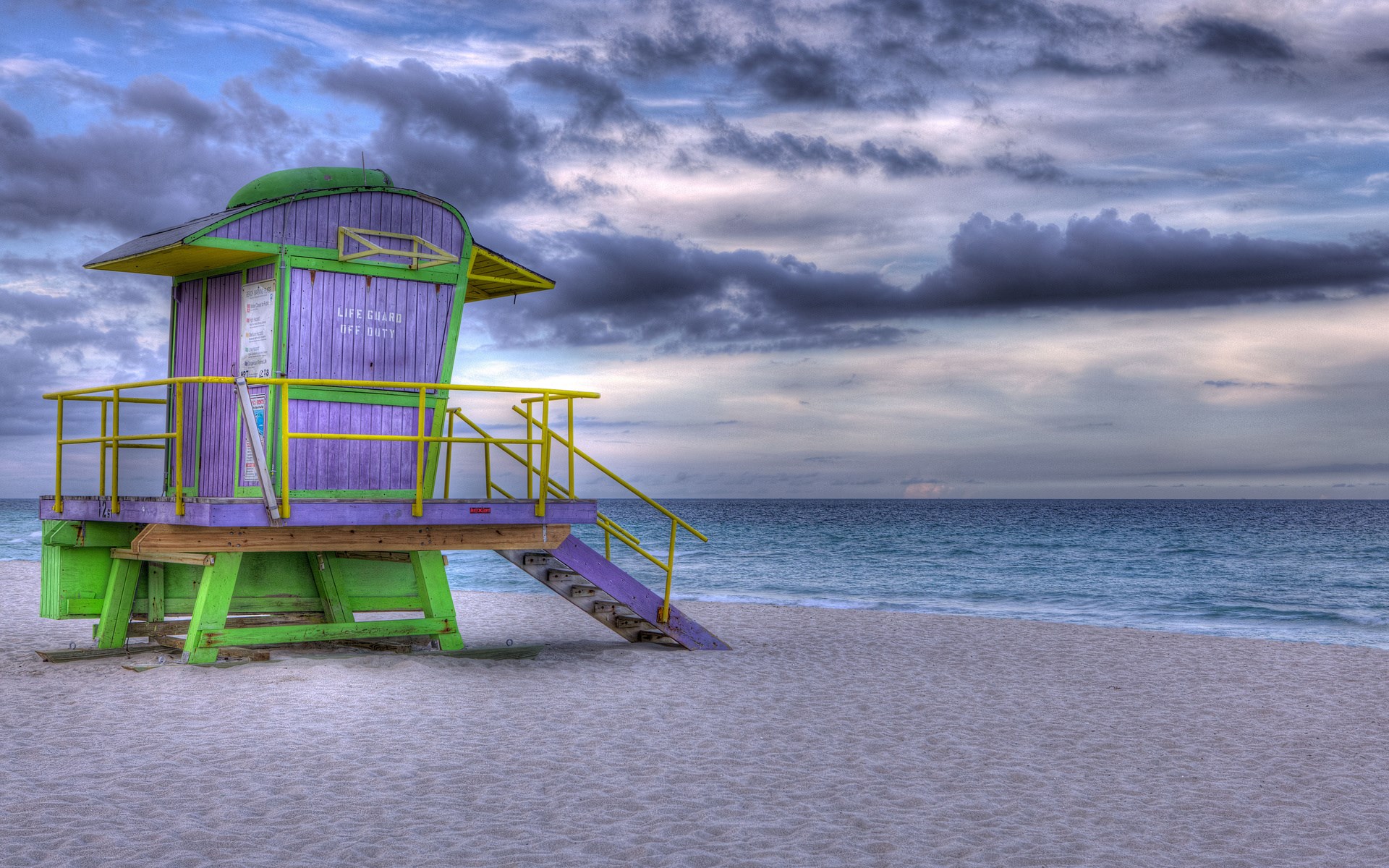 Colorful lifeguard tower on a beach HD Wallpaper