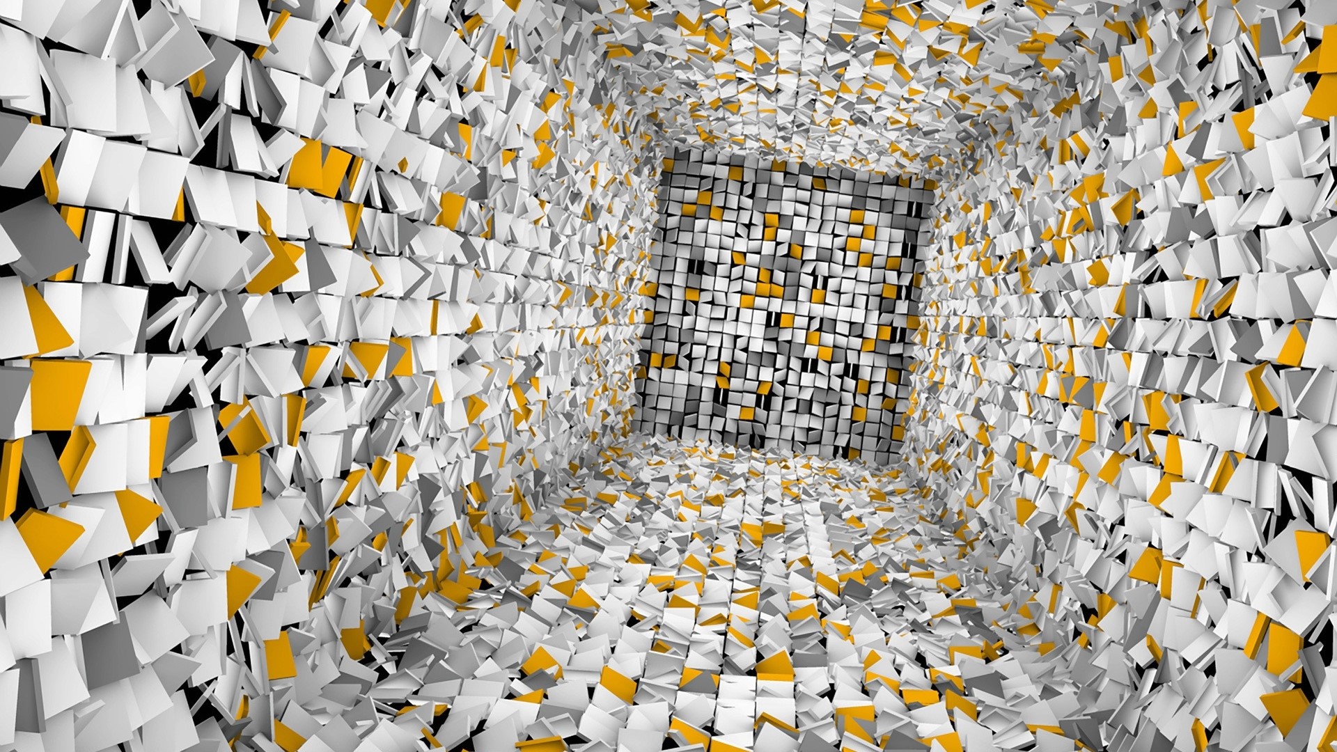 3D paper room with white and yellow cubes HD Wallpaper