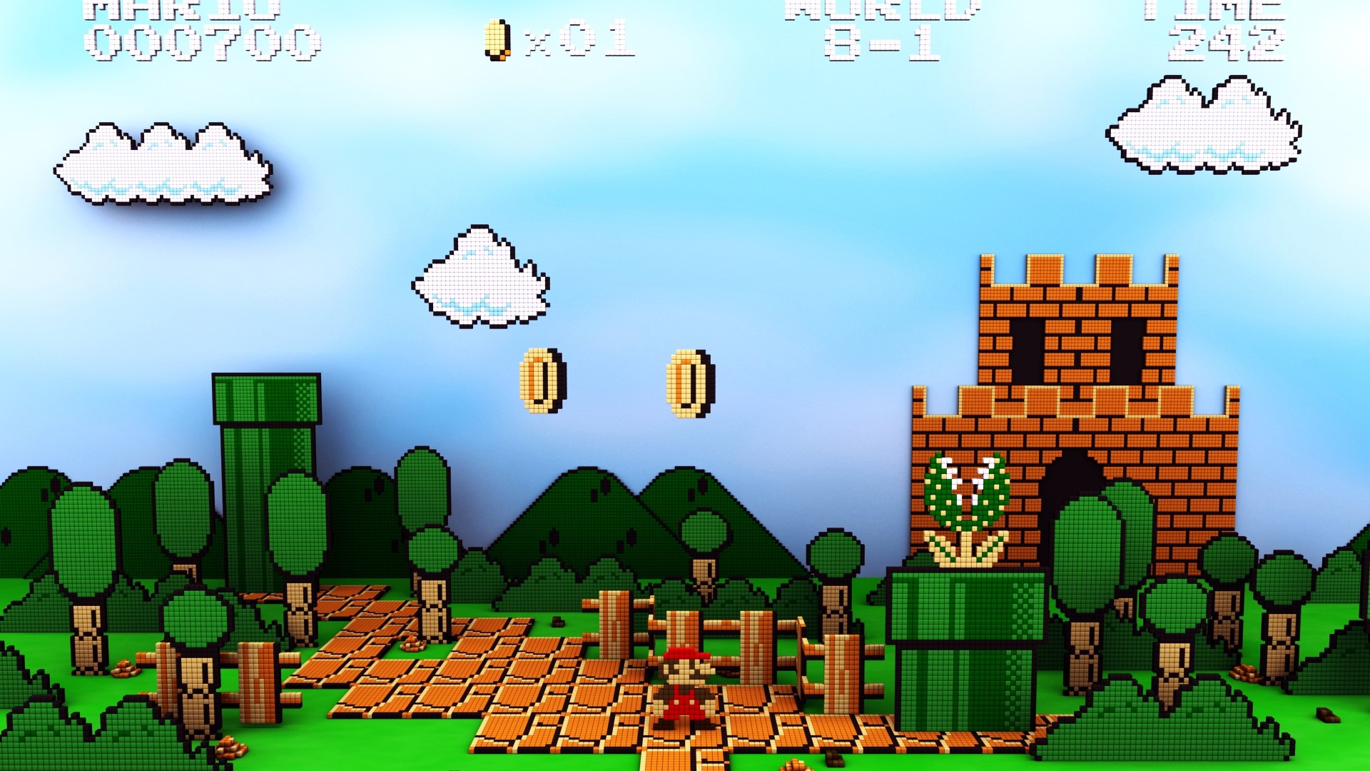 Mario from Super Mario Bros. in World 8-1 HD Wallpaper