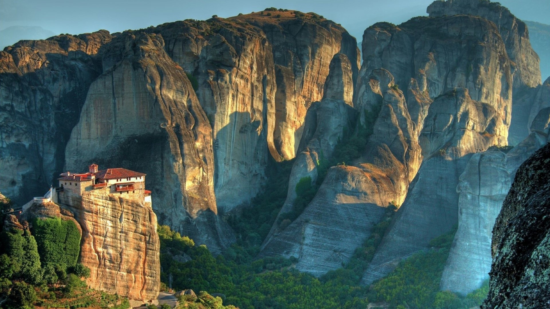 The Meteora Monastery on Rocky Cliff HD Wallpaper