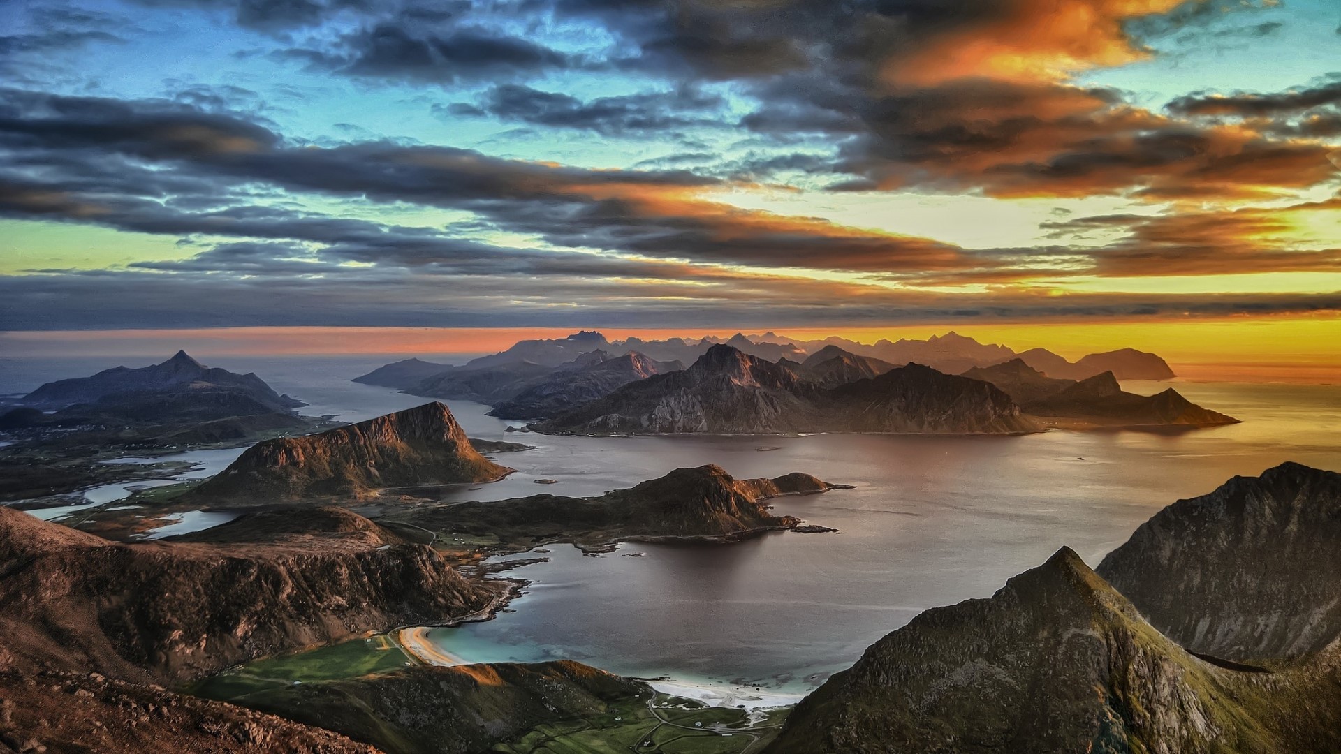 Sunset over Norwegian Fjords and Mountains HD Wallpaper