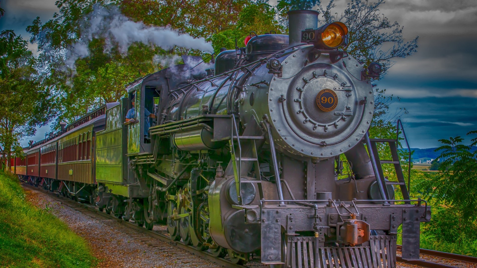 Old steam locomotive number 90 with passenger cars HD Wallpaper