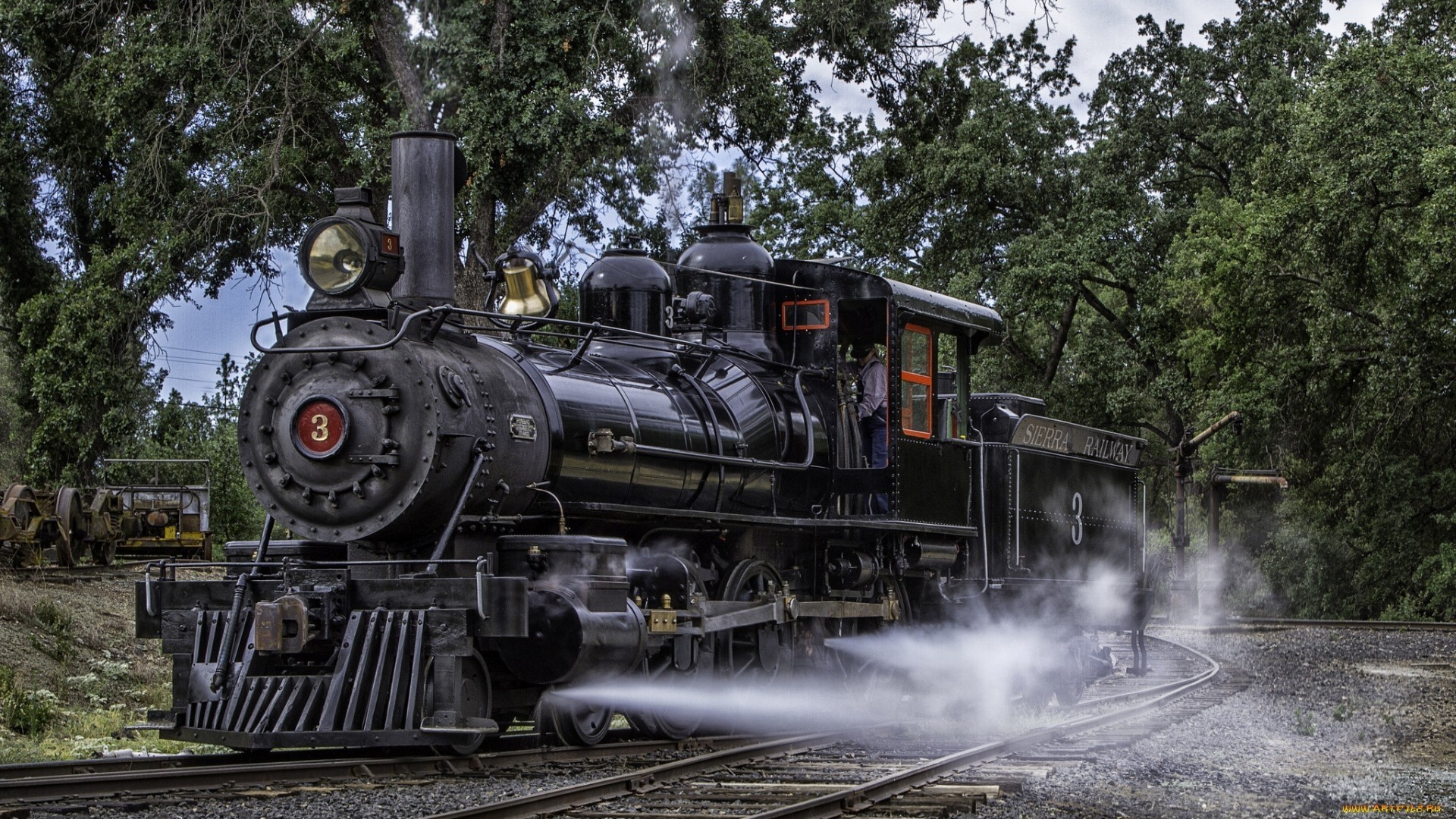 Old black steam locomotive number 3 on tracks HD Wallpaper