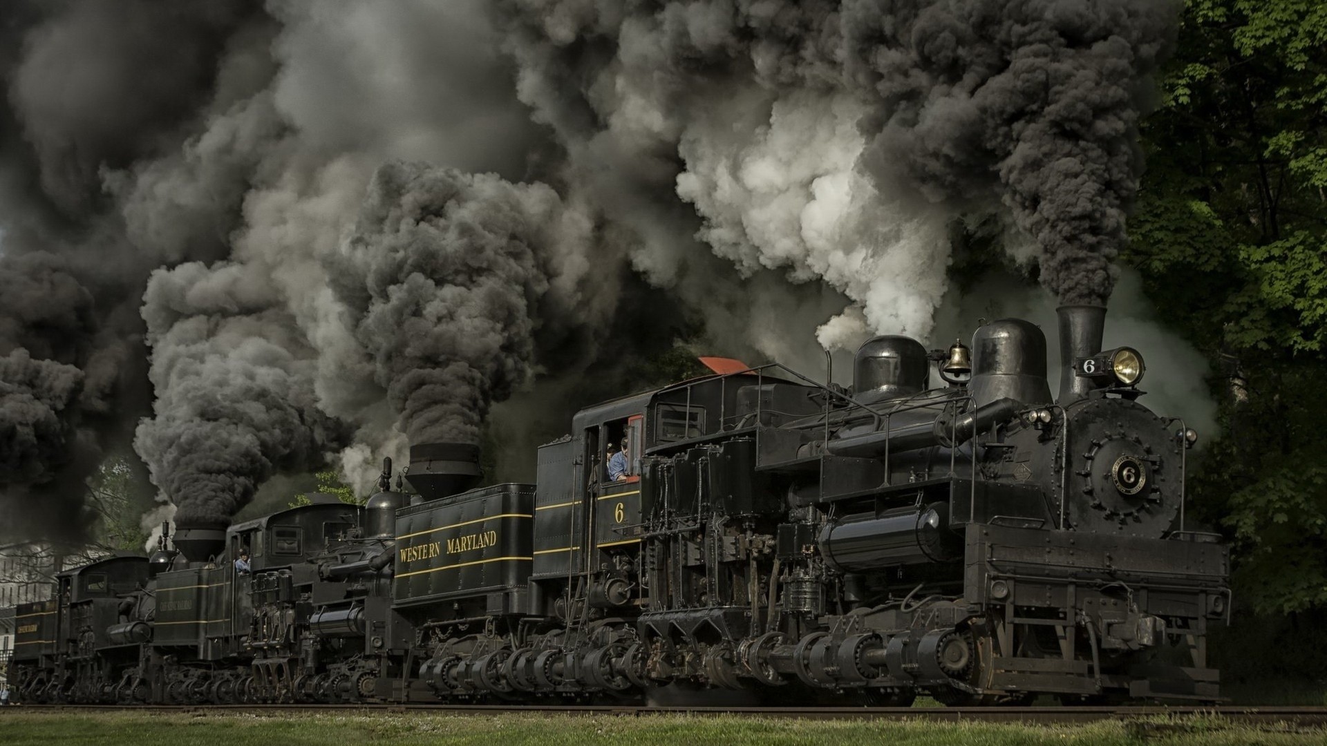 Western Maryland Steam Locomotives Emitting Smoke HD Wallpaper
