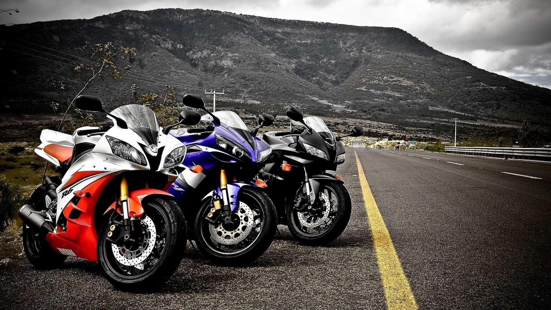 Yamaha, Kawasaki, and Honda Racing Motorcycles on Road HD Wallpaper