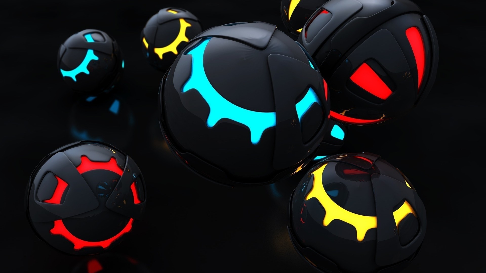 Futuristic Glowing Spheres on Black Background HD Wallpaper