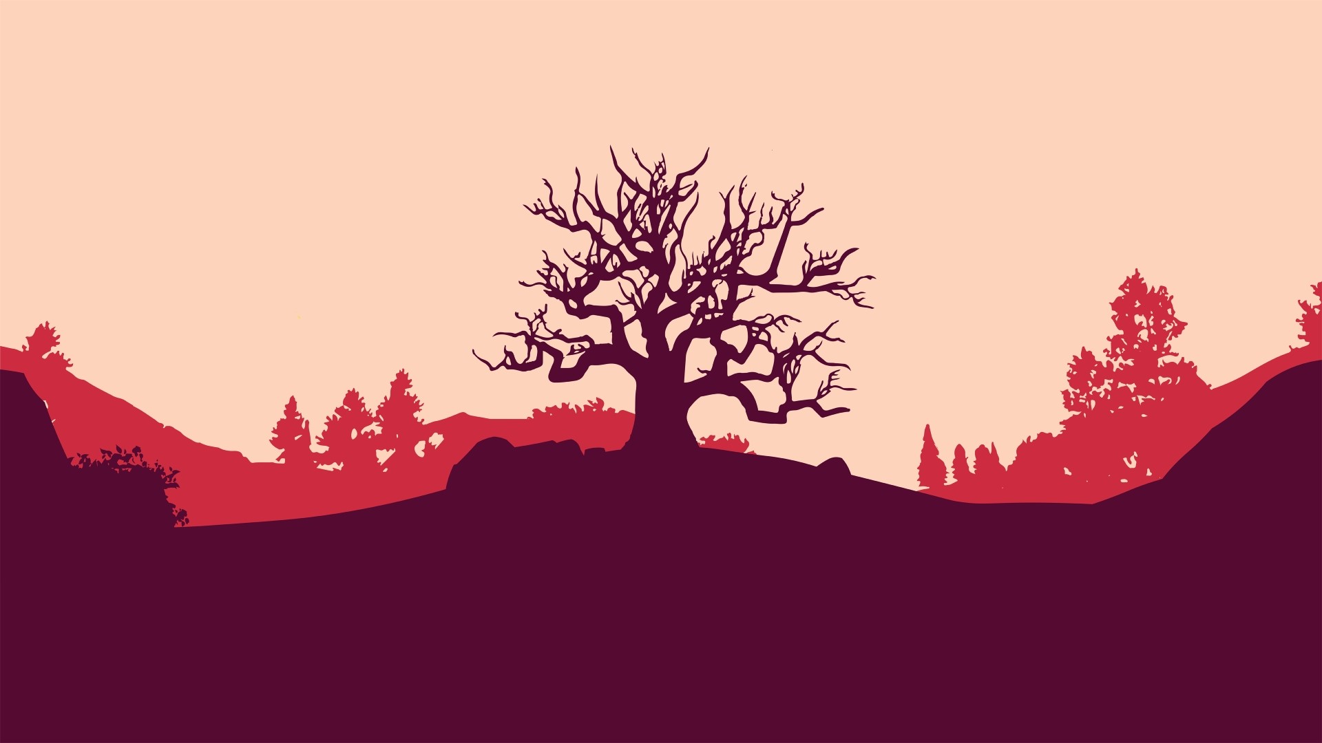 Silhouette of a bare tree on a hill HD Wallpaper