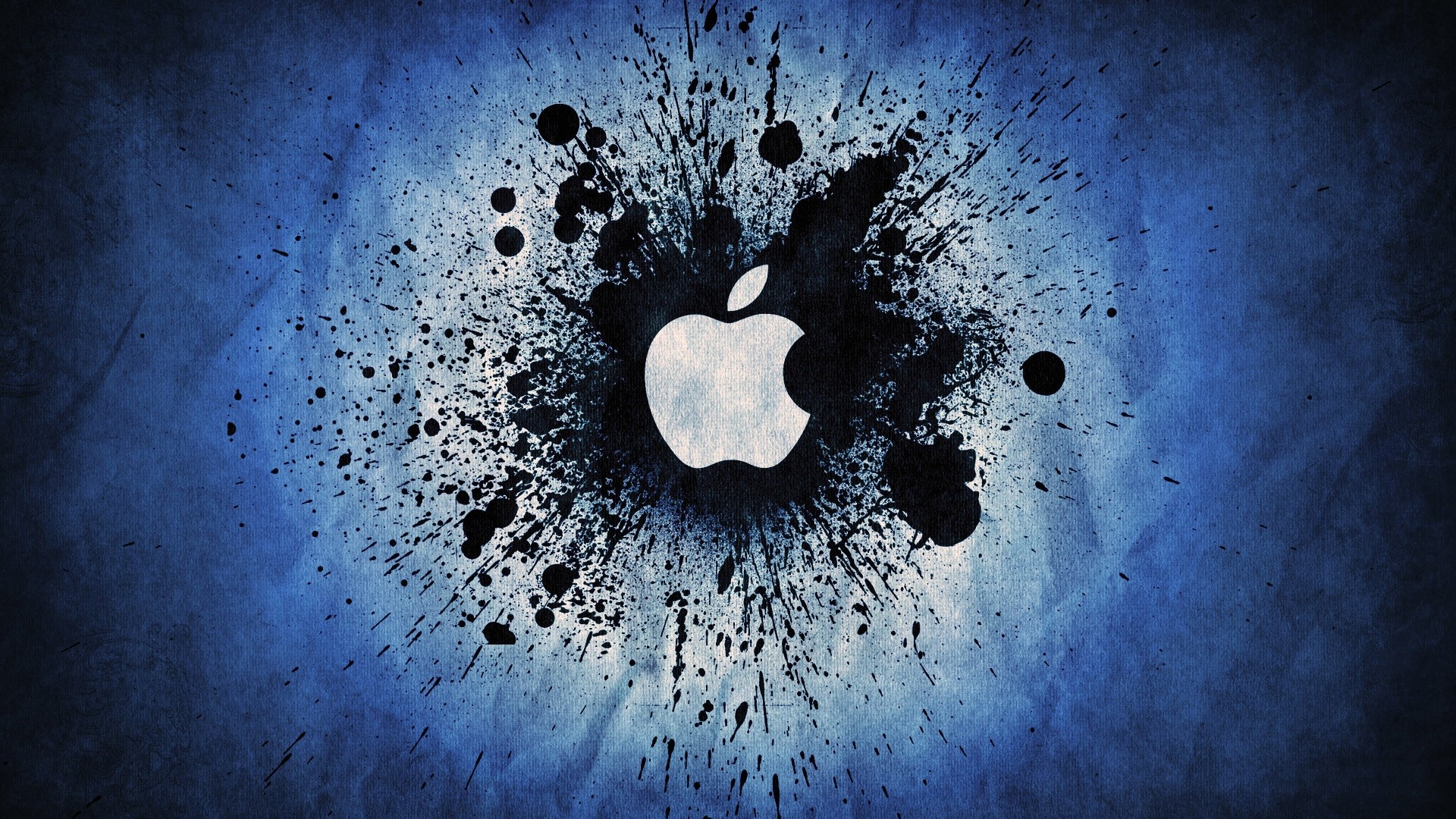 Apple Logo Ink Blot on Blue Background HD Wallpaper