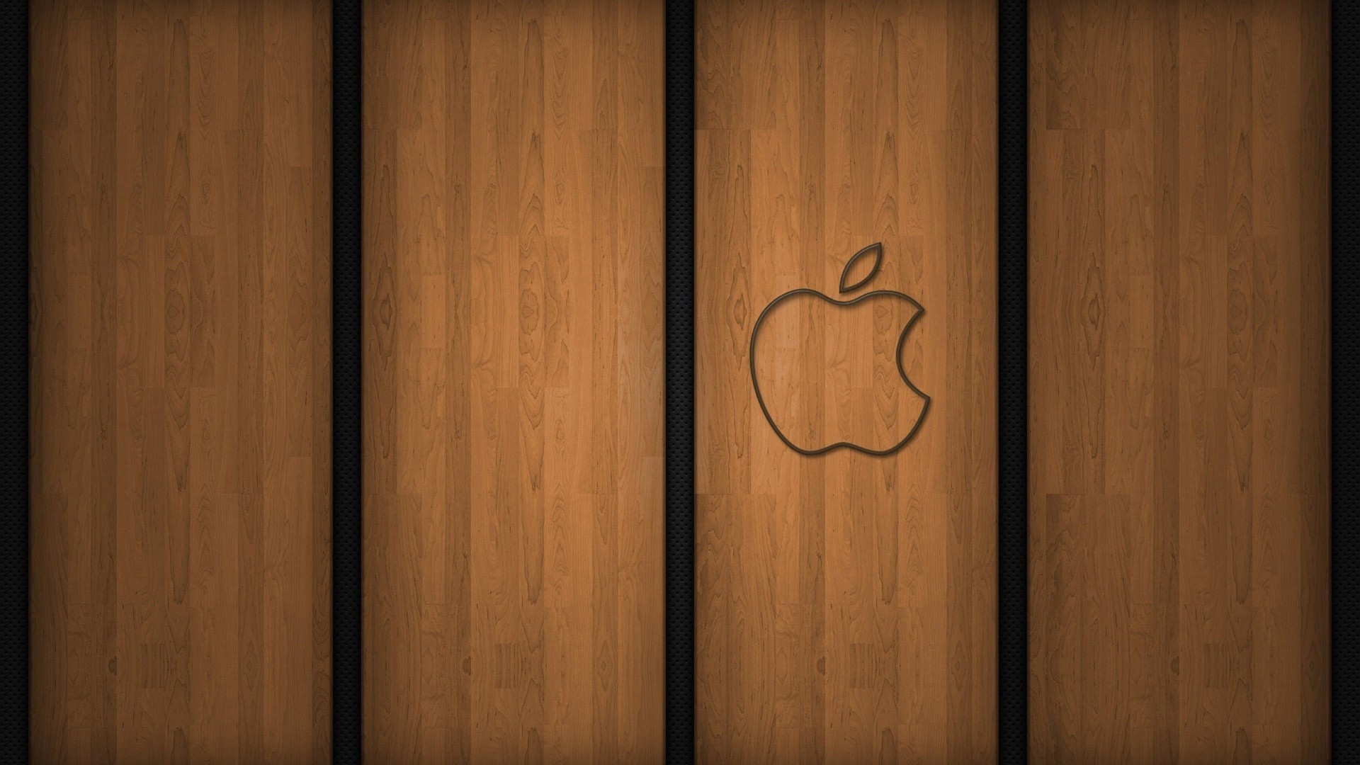 Apple logo on wood panel HD Wallpaper