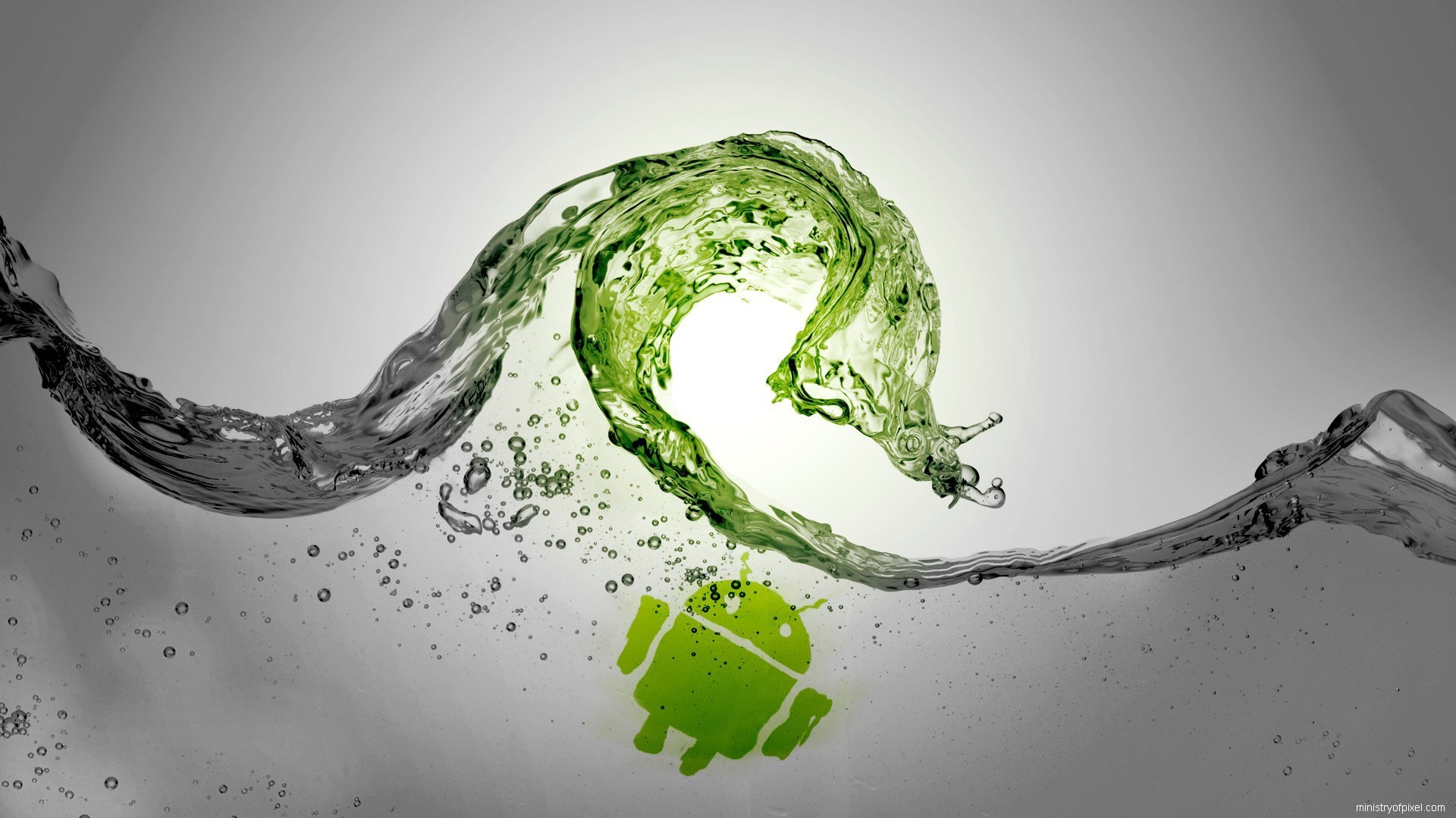 Android Logo in Green Wave HD Wallpaper