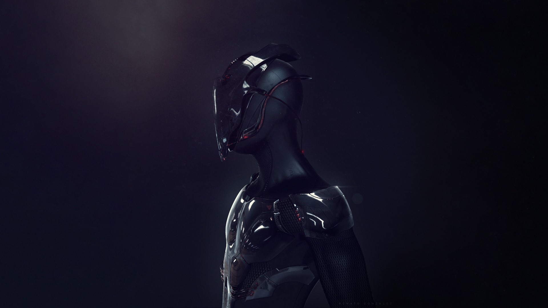 Black android with futuristic helmet HD Wallpaper
