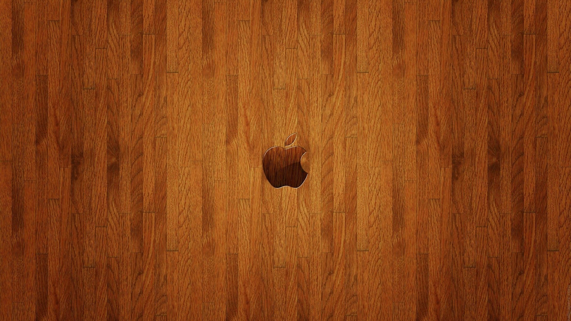 Wooden Apple Logo on Wood Grain Background HD Wallpaper