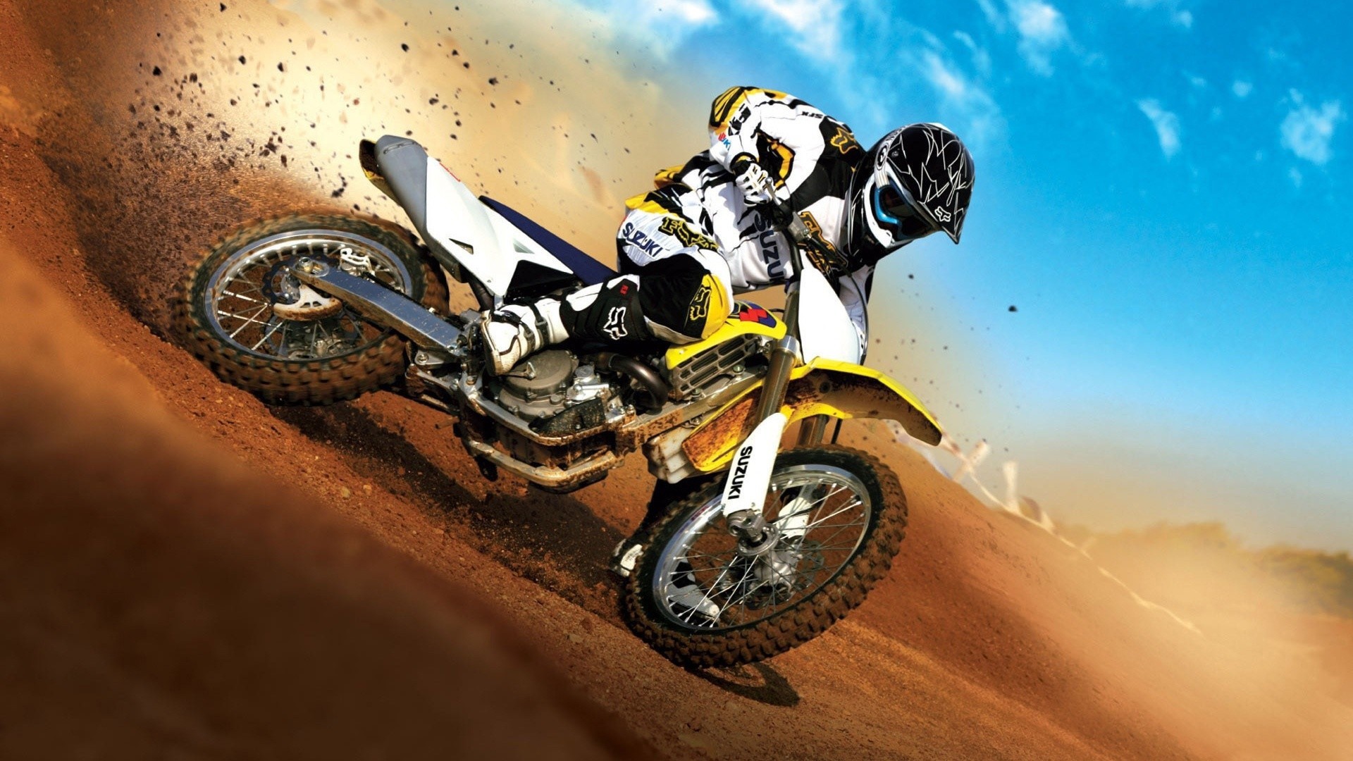 Motocross Rider on Suzuki Dirt Bike HD Wallpaper