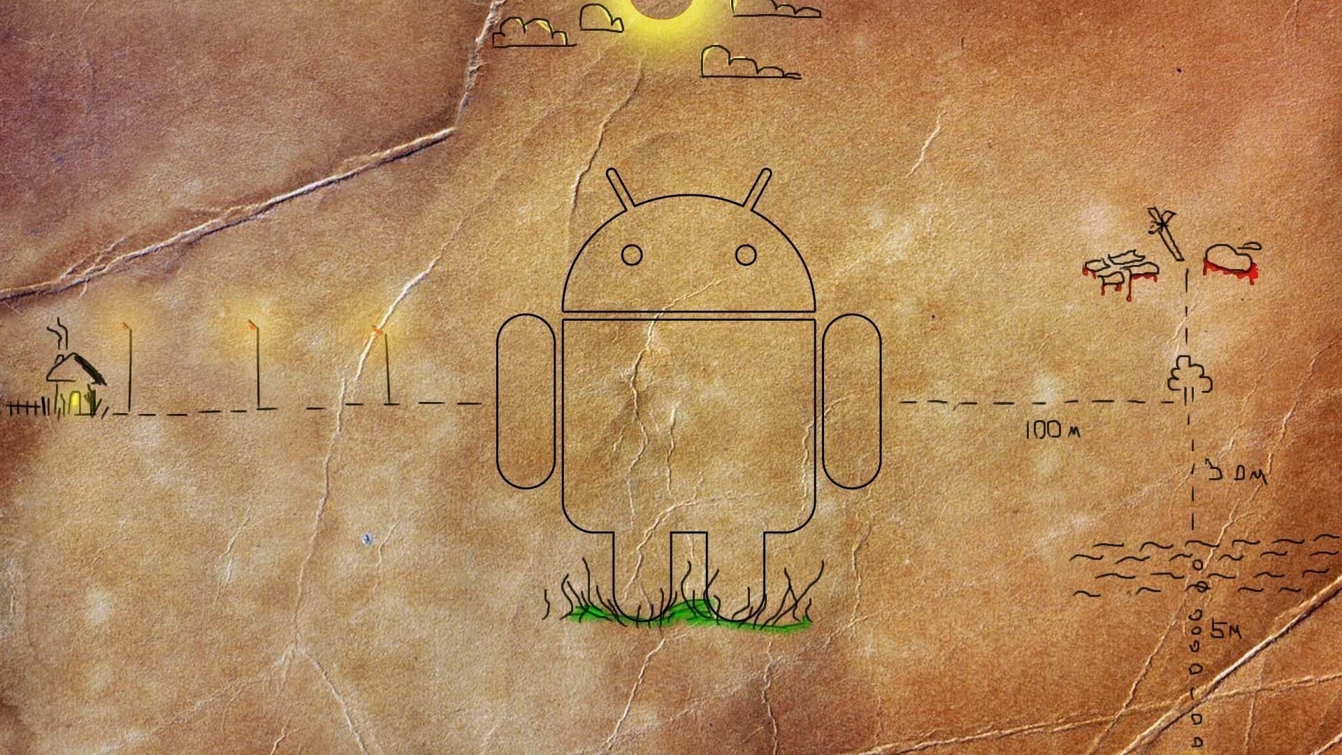 Android Robot on a Parchment Map HD Wallpaper