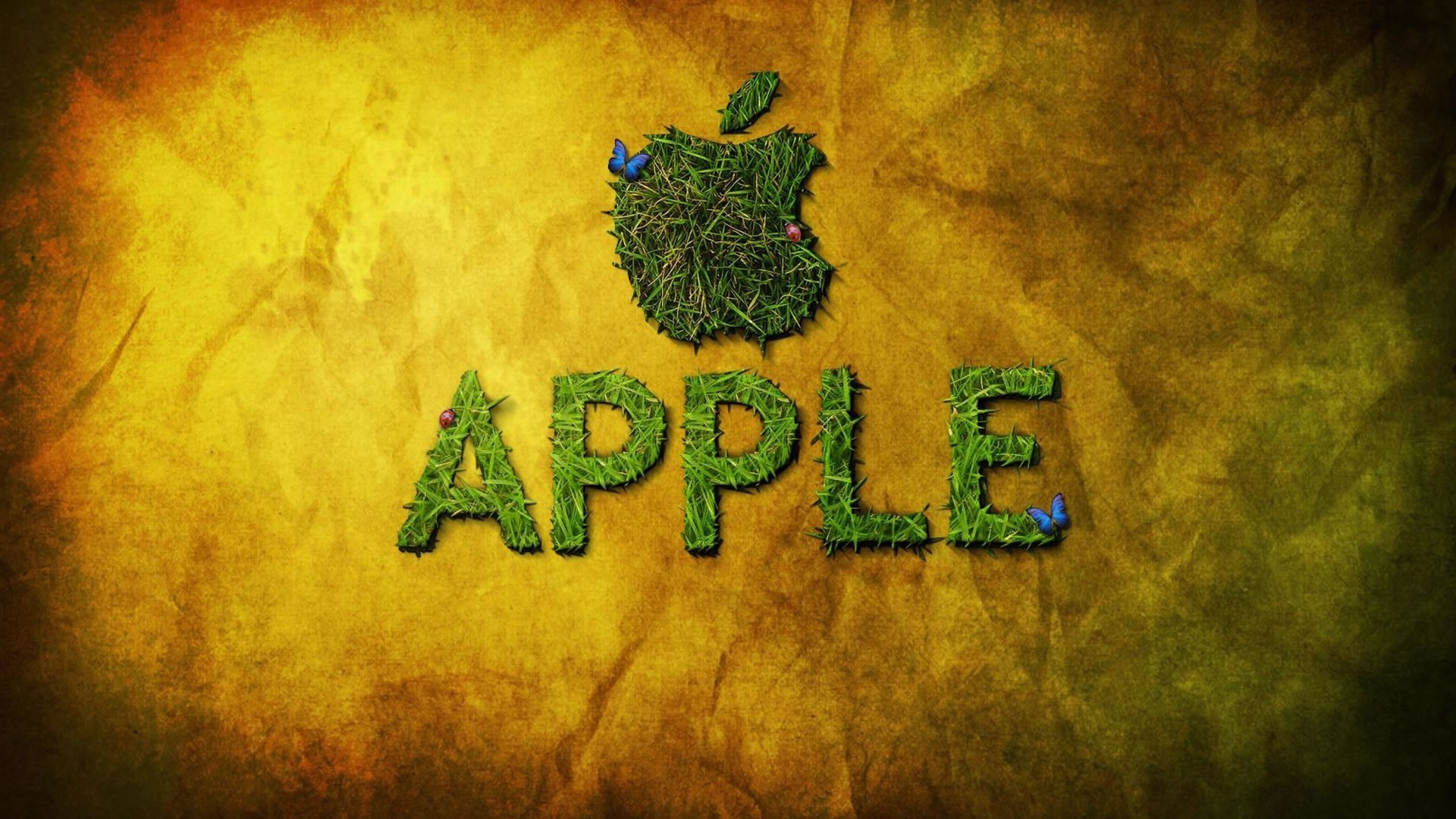 Apple logo and text made of grass HD Wallpaper